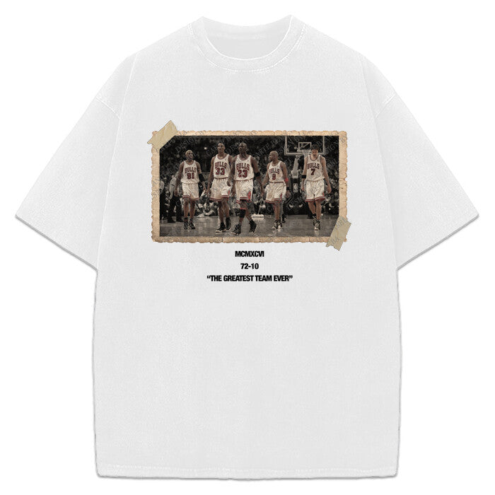 1996 Chicago Bulls Jordan Vintage Photo T-Shirt The Greatest Team Ever 72-10
