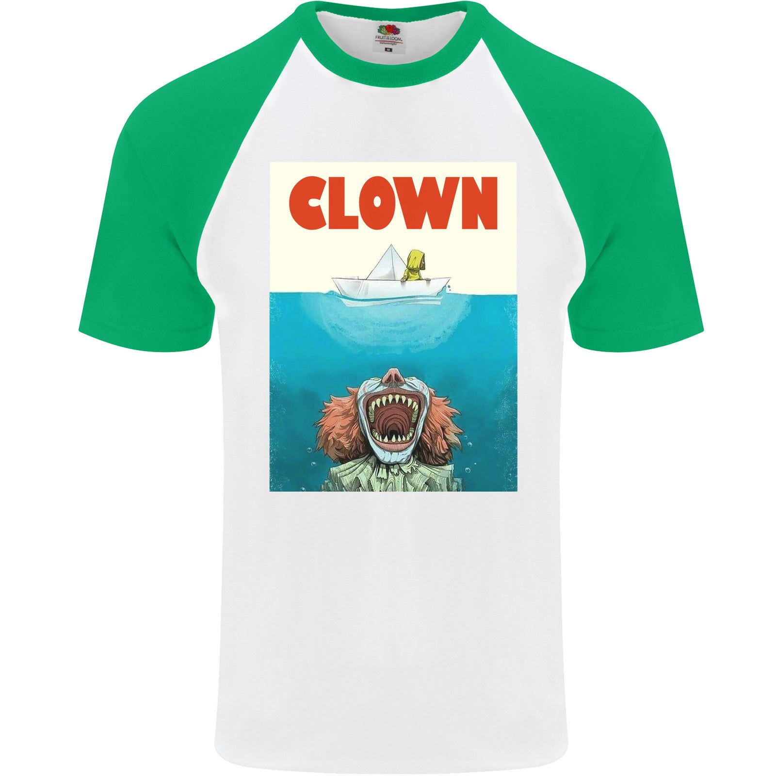 Jaws Funny Parody Clown Halloween Horror Mens S/S Baseball T-Shirt