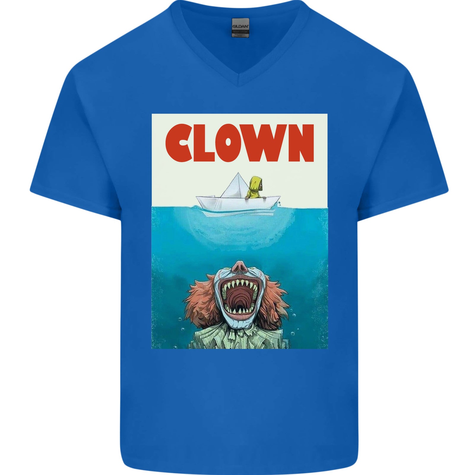 Jaws Funny Parody Clown Halloween Horror Mens V-Neck Cotton T-Shirt
