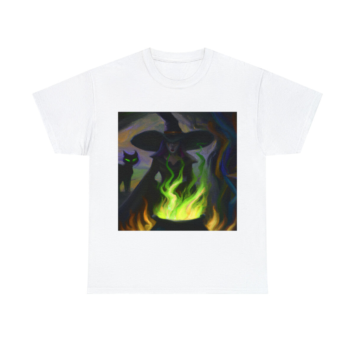 Halloween Witch Black Cat T Shirt Art Tee Unisex Adult Moon Scary Trick or Treat
