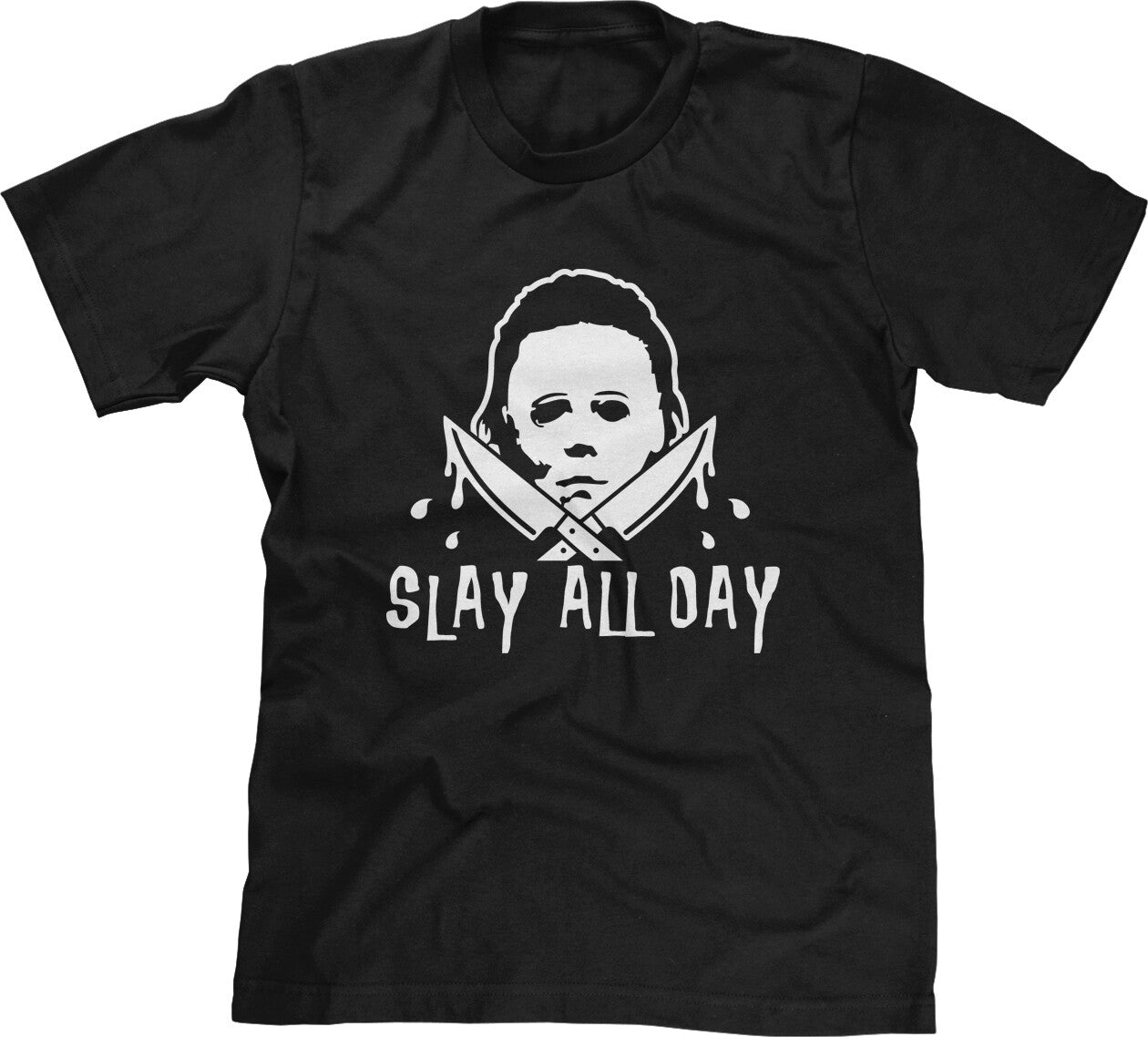 Slay Trick or Treat Halloween Costume Party Funny Myers Mask Horror Fan Mens Tee