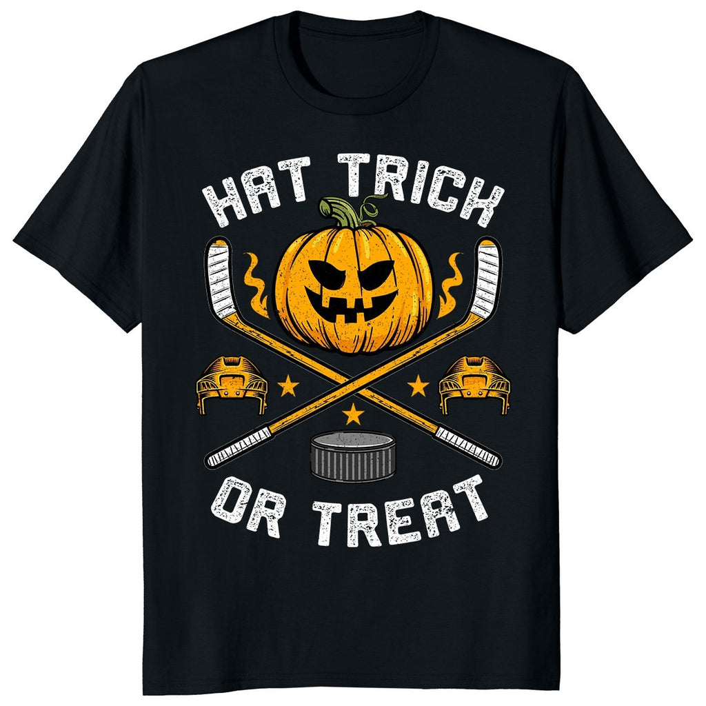 Hat Trick Or Treat Ice Hockey Player Halloween Gift Boys Girl Kid Unisex T-Shirt