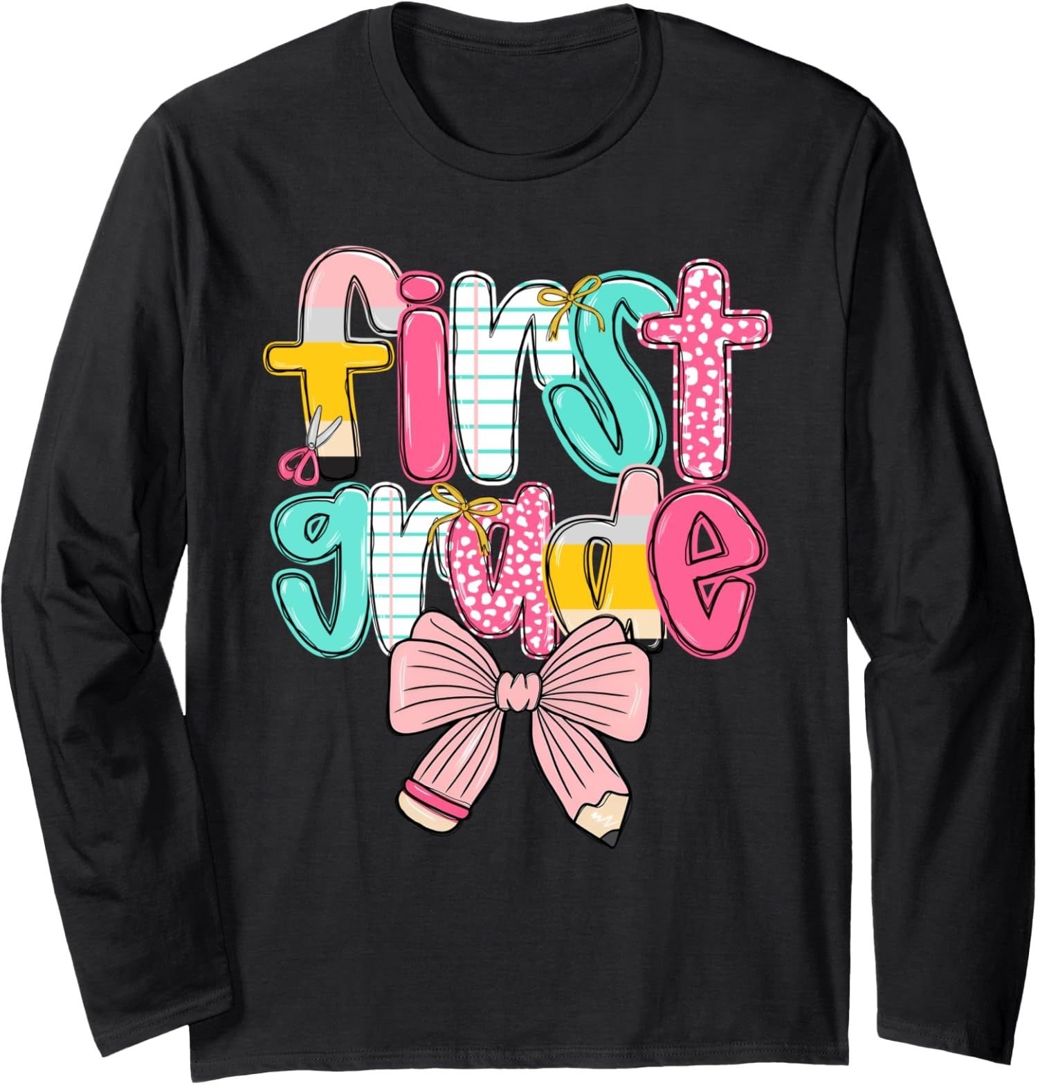 First Grade Coquette Bow Back To School First Day Long Sleeve Tshirt