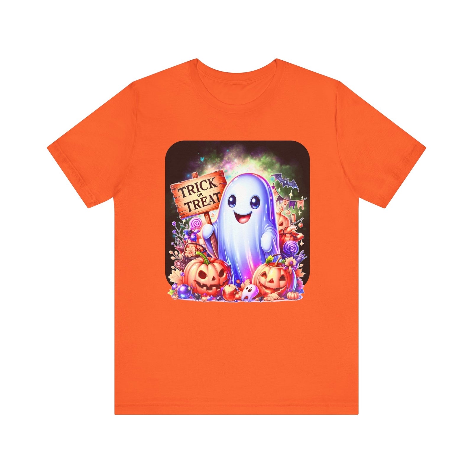 Ghost With All The Candy: Trick or Treat Unisex Bella + Canvas Spooky T-Shirt