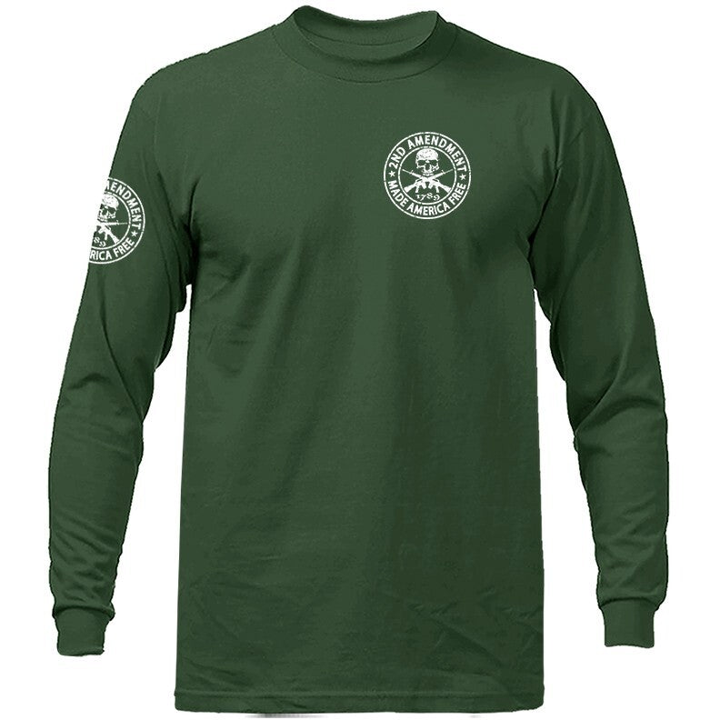 2nd Amendment Made America Free Constitution Gun US Flag Patriotic Long Sleeve