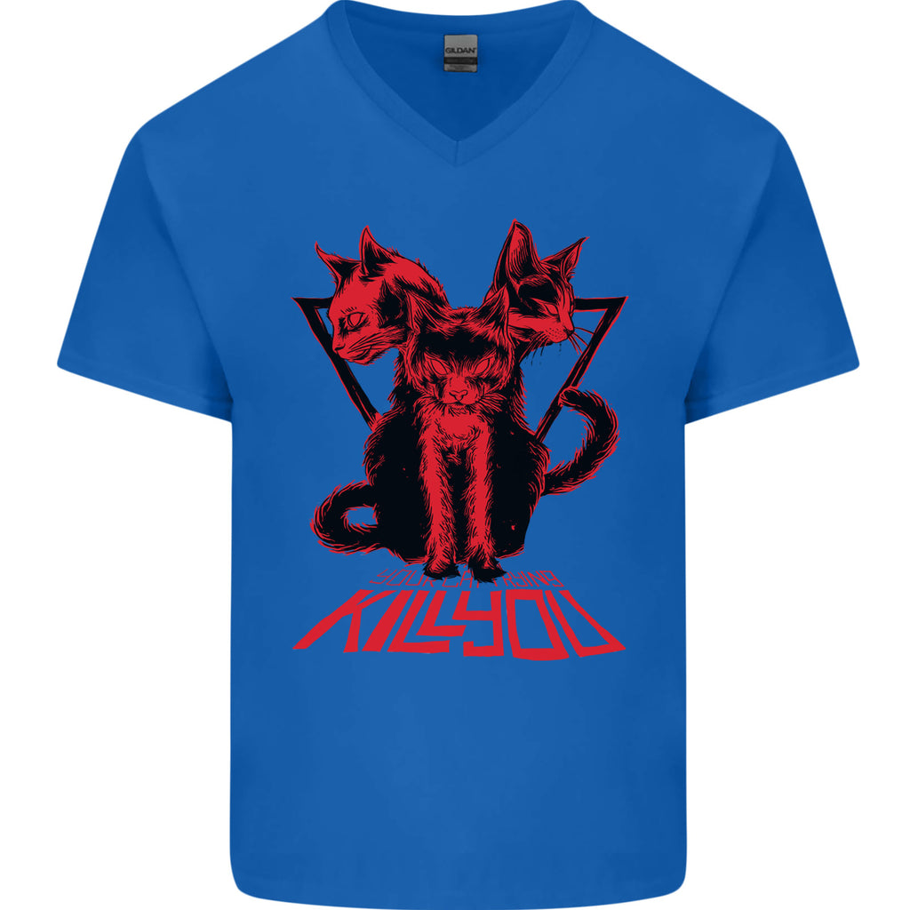 Demonic Cats Halloween Horror Witch Demons Mens V-Neck Cotton T-Shirt