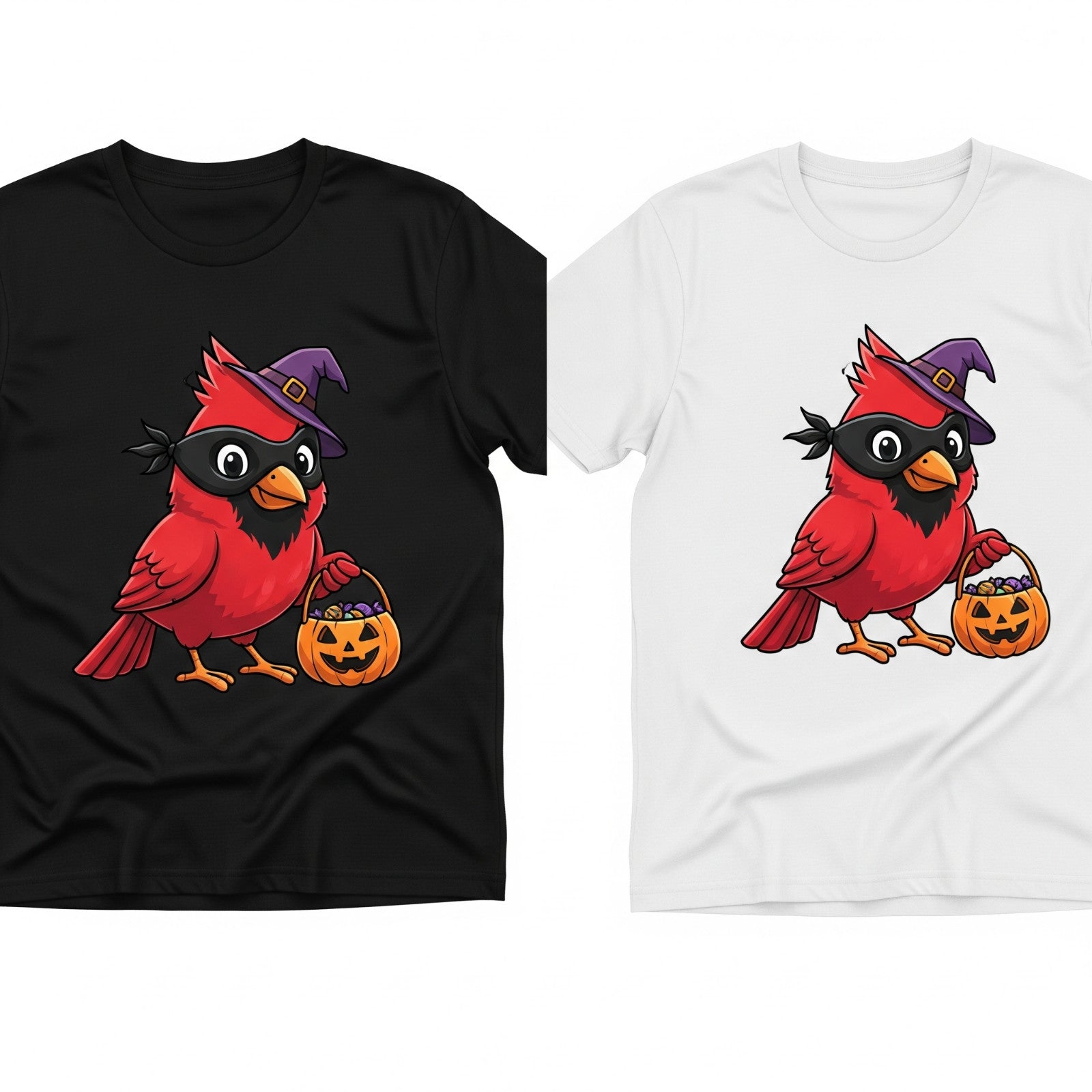 Halloween Cardinal Trick-or-Treat T-Shirt | Black & White Tee Options | Spooky