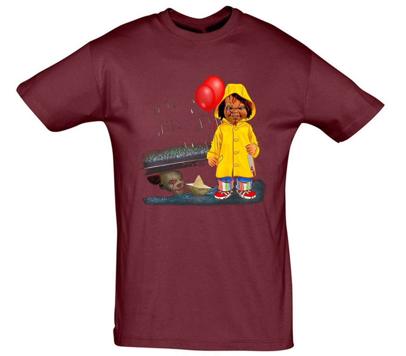IT Mask & Chuckie Horror Halloween Printed T-Shirt (IT & Chuckie Inspired)