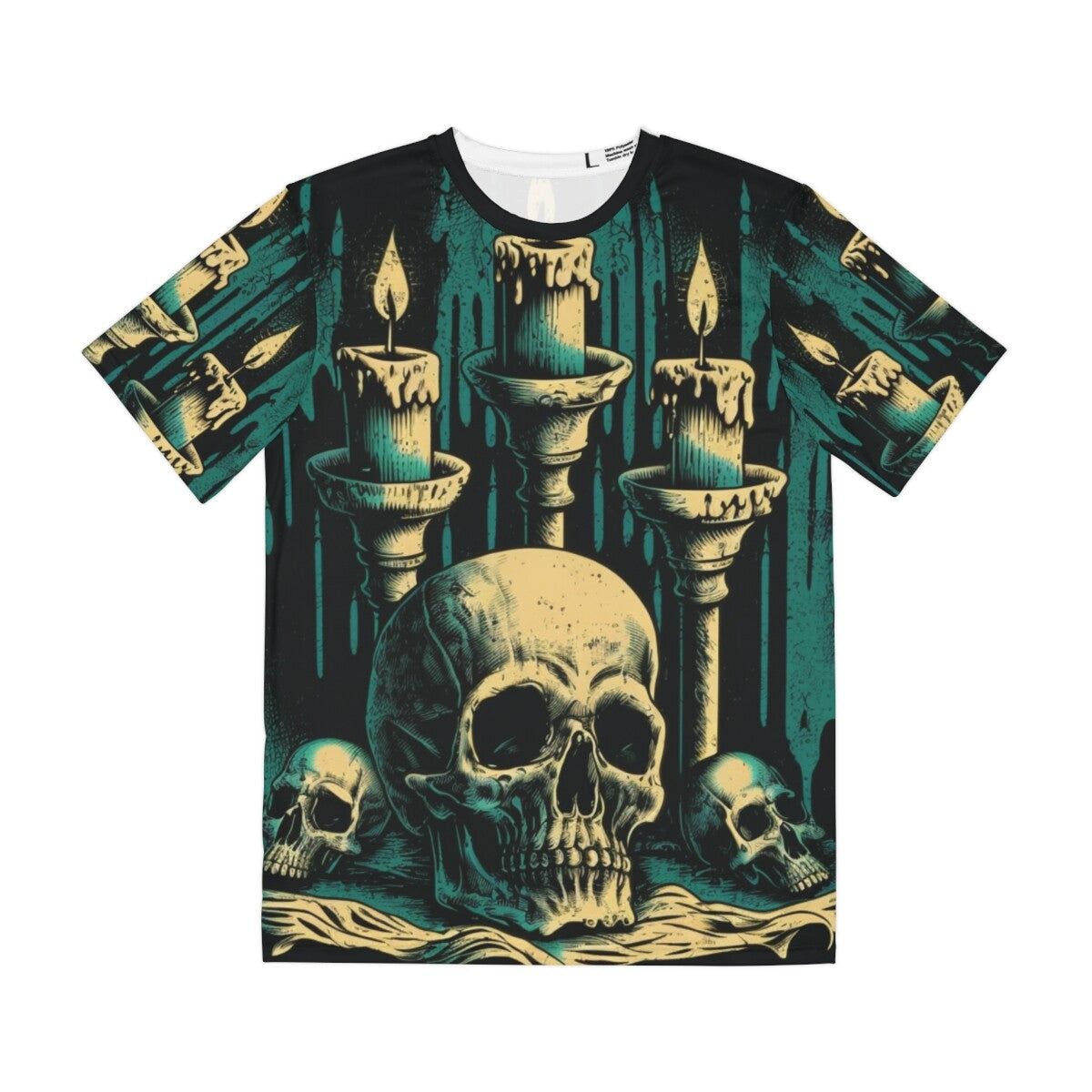All Over Print Halloween T Shirt Unisex Horror Skull Candles Creepy Gothic Scary