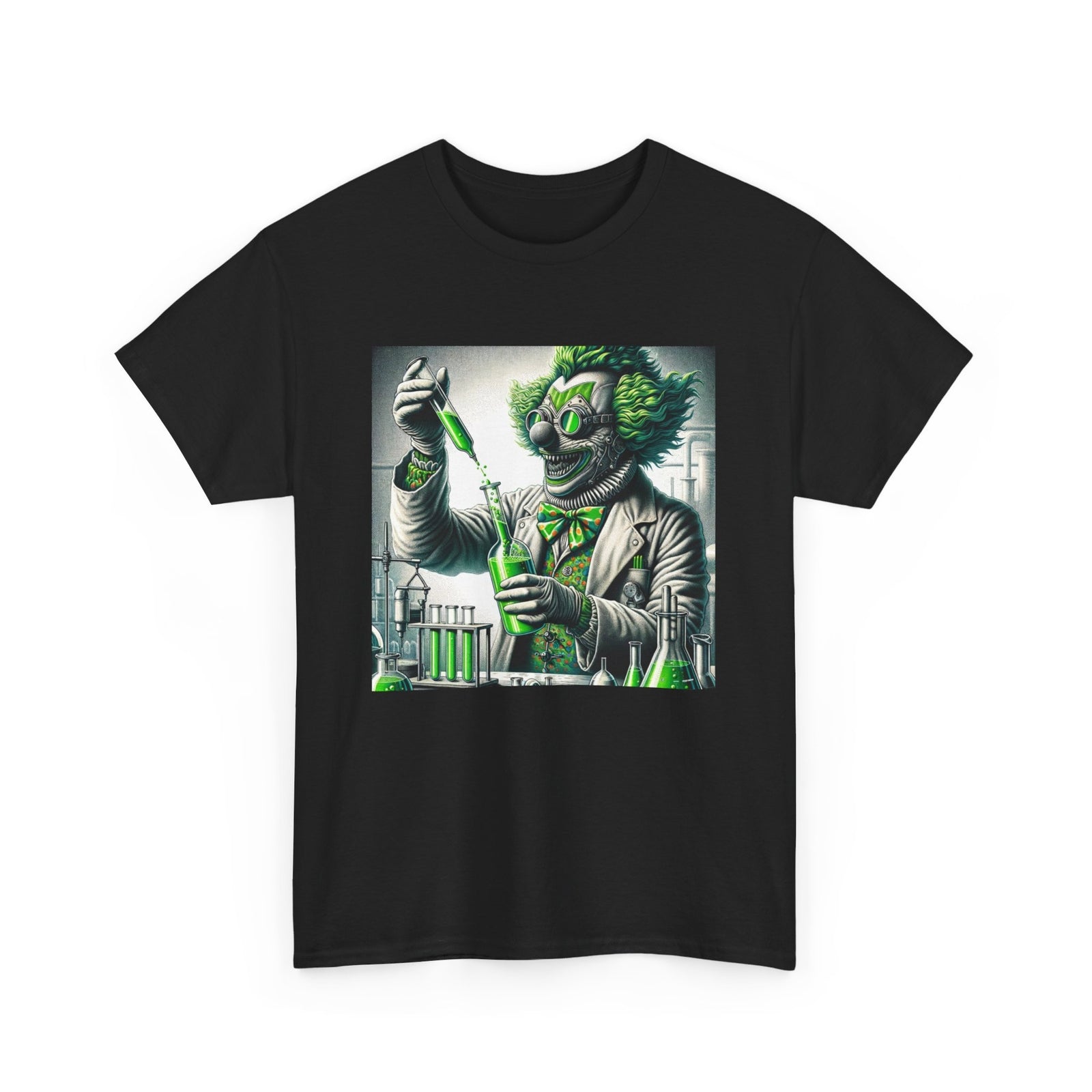 Unisex Adult T Shirt Scary Horror Clown Mad Scientist Green Potion Fear Inducing