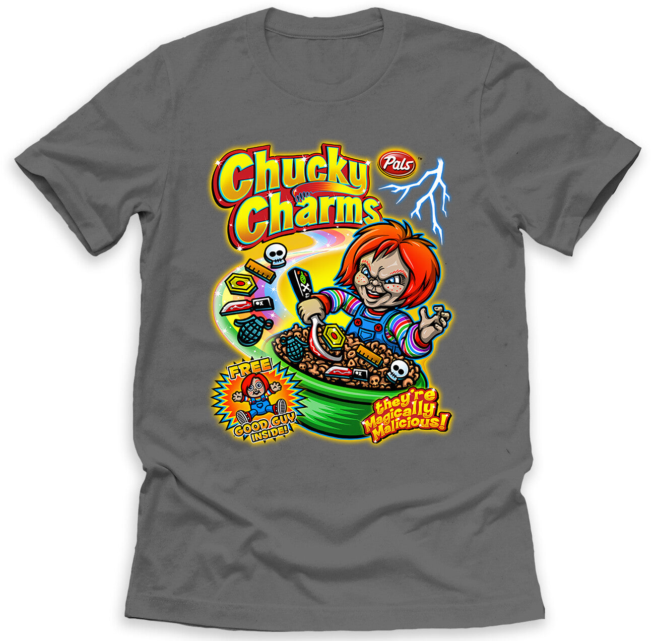 Chucky Charms T-Shirt Halloween Funny Cereal Parody on Ring Spun Cotton Tee