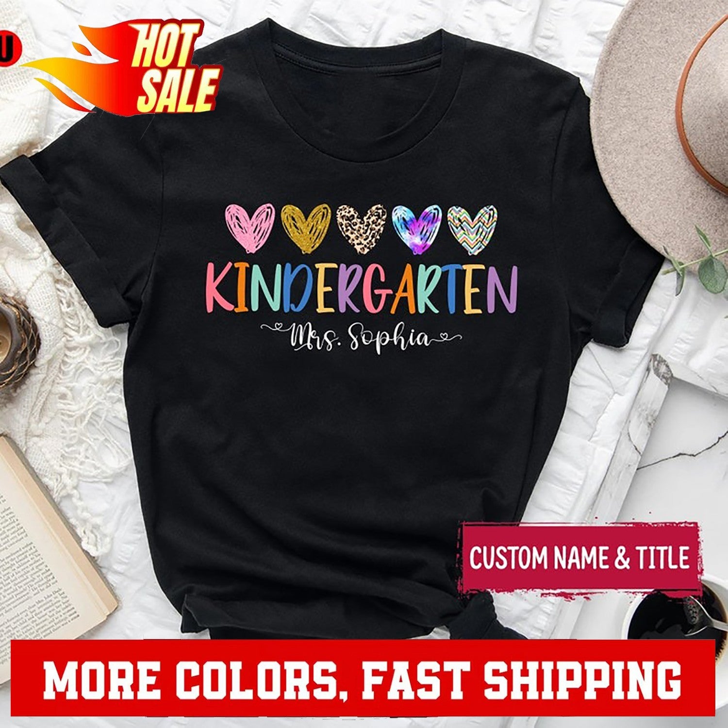 Personalized Kindergarten Teacher Shirt, Custom Name Teacher Shirt, Back to S...