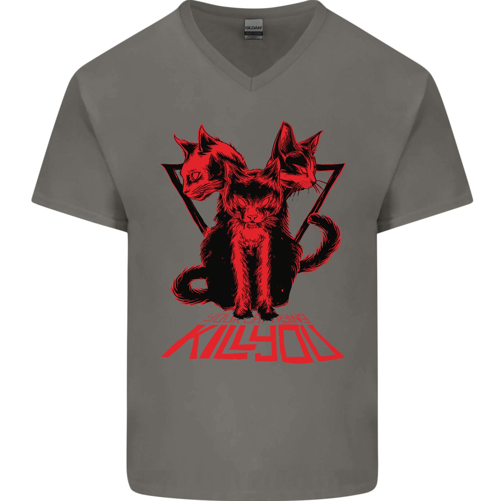 Demonic Cats Halloween Horror Witch Demons Mens V-Neck Cotton T-Shirt