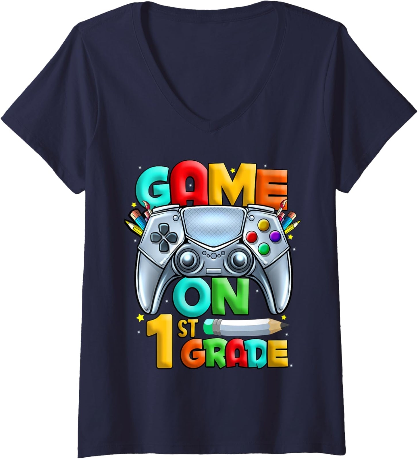 Game On 1st Grade Back To School 1st Grade Level Ladies' V-Neck Tshirt
