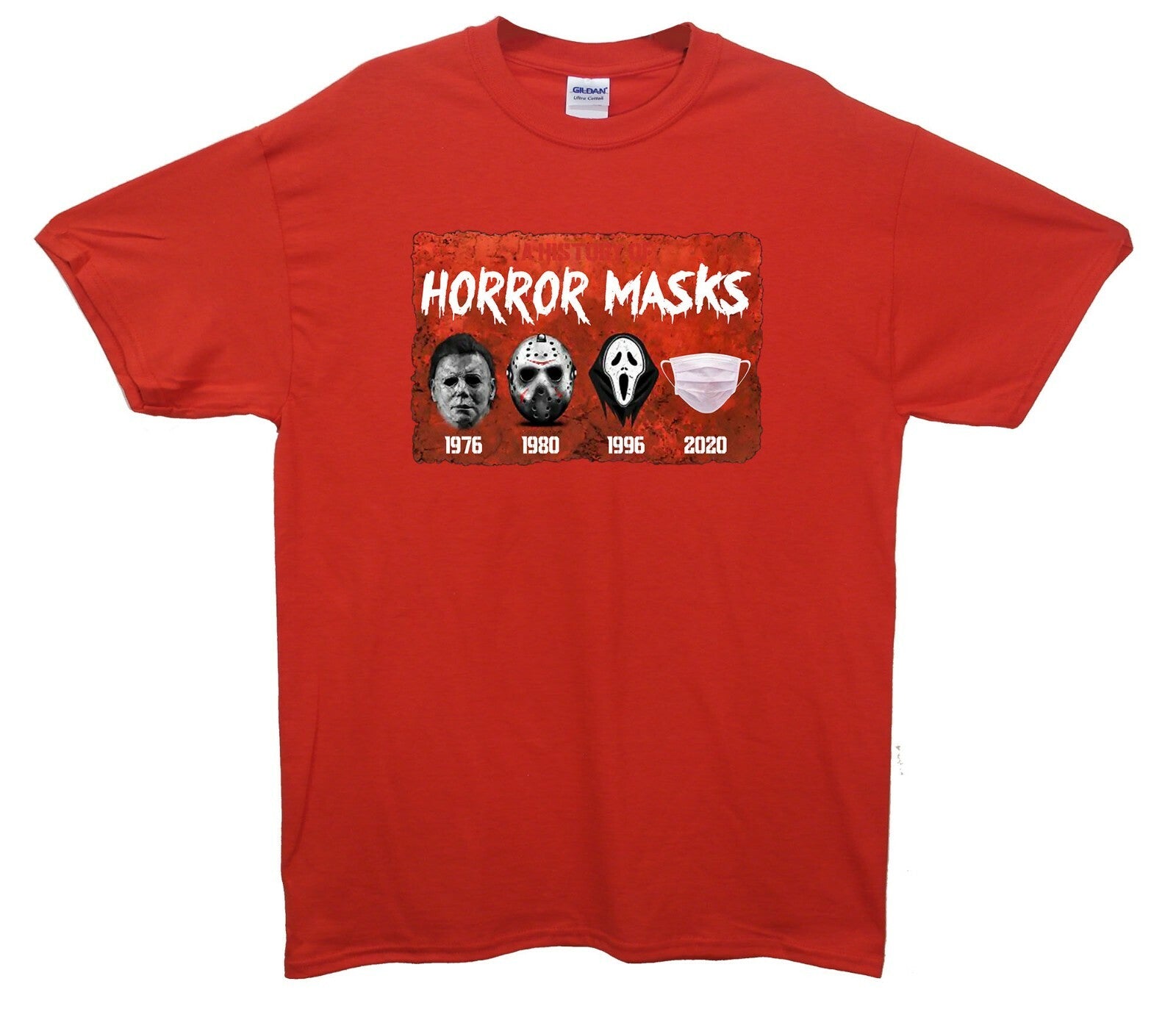 History Of Horror Masks Printed T-Shirt Funny, Horror, Halloween