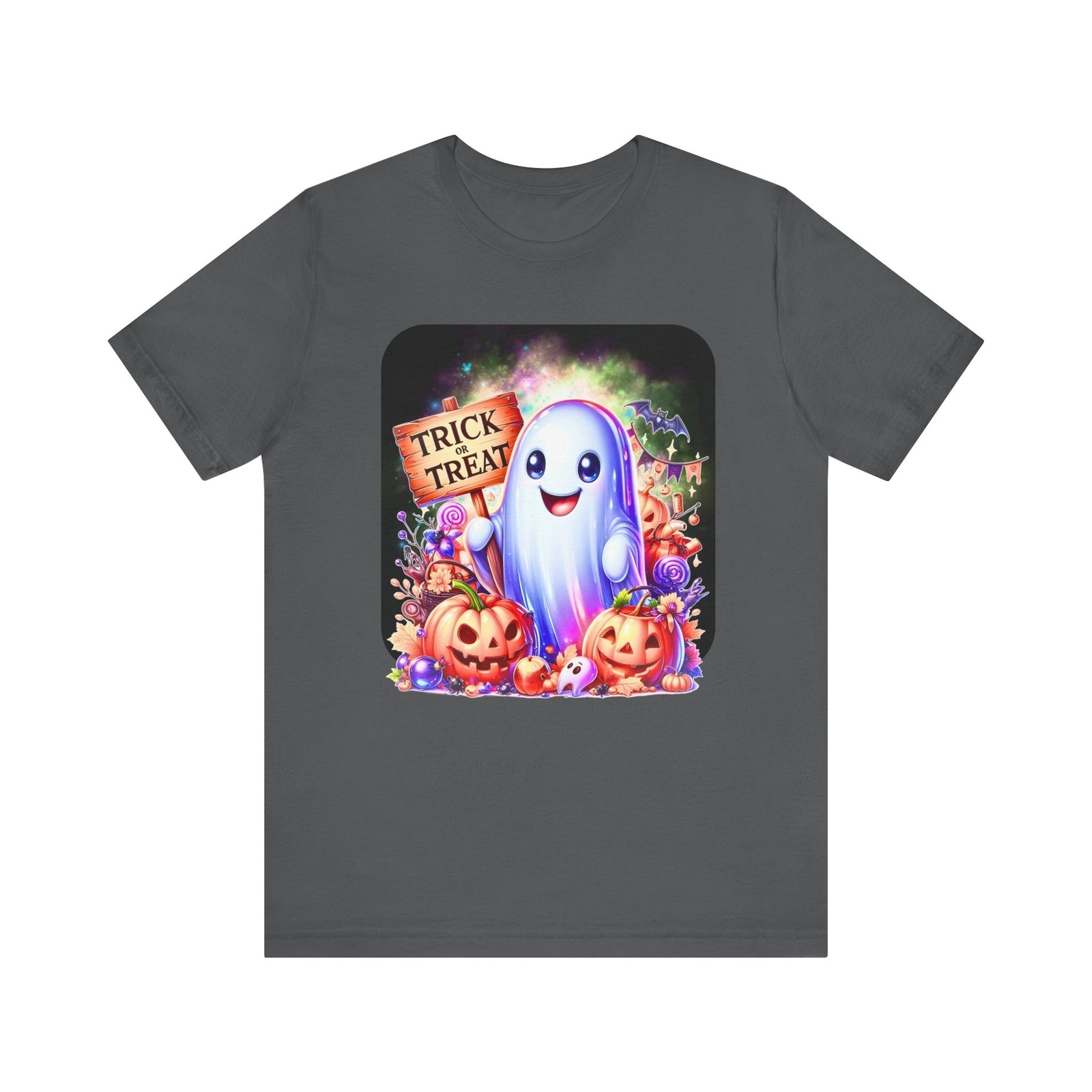 Ghost With All The Candy: Trick or Treat Unisex Bella + Canvas Spooky T-Shirt