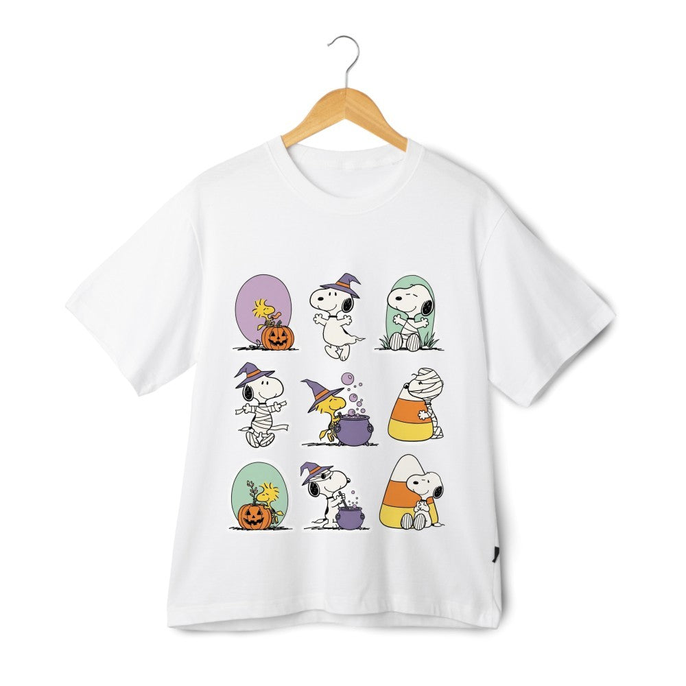 Snoopy Halloween Graphic T-Shirt - Woodstock Witch Pumpkin Candy Corn Tee