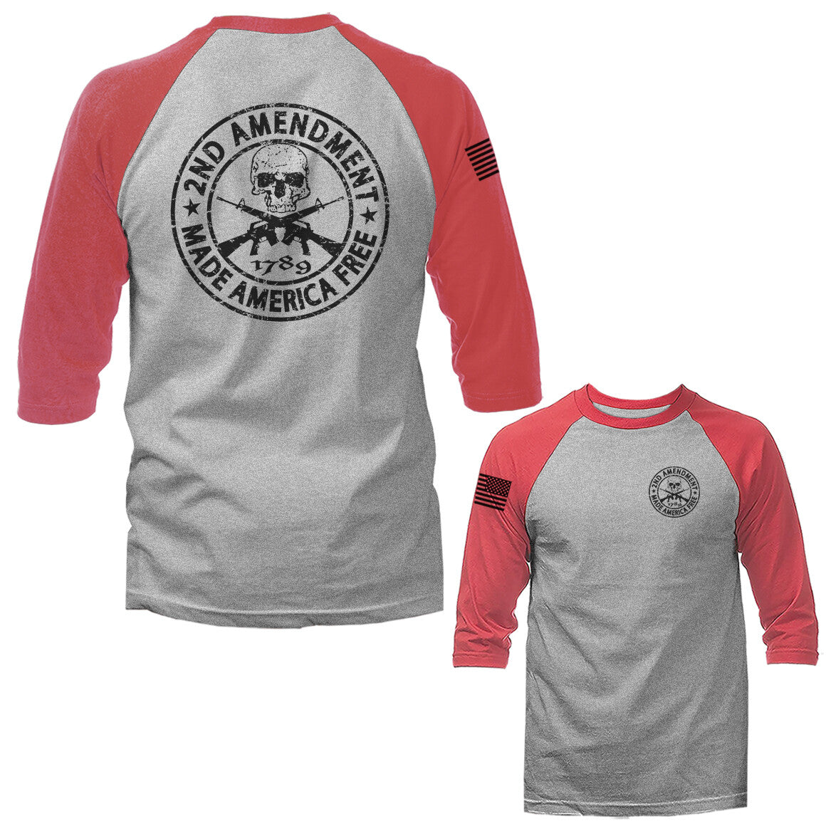 2nd Amendment Made America Free Constitution Gun US Flag 3/4 Sleeve Raglan