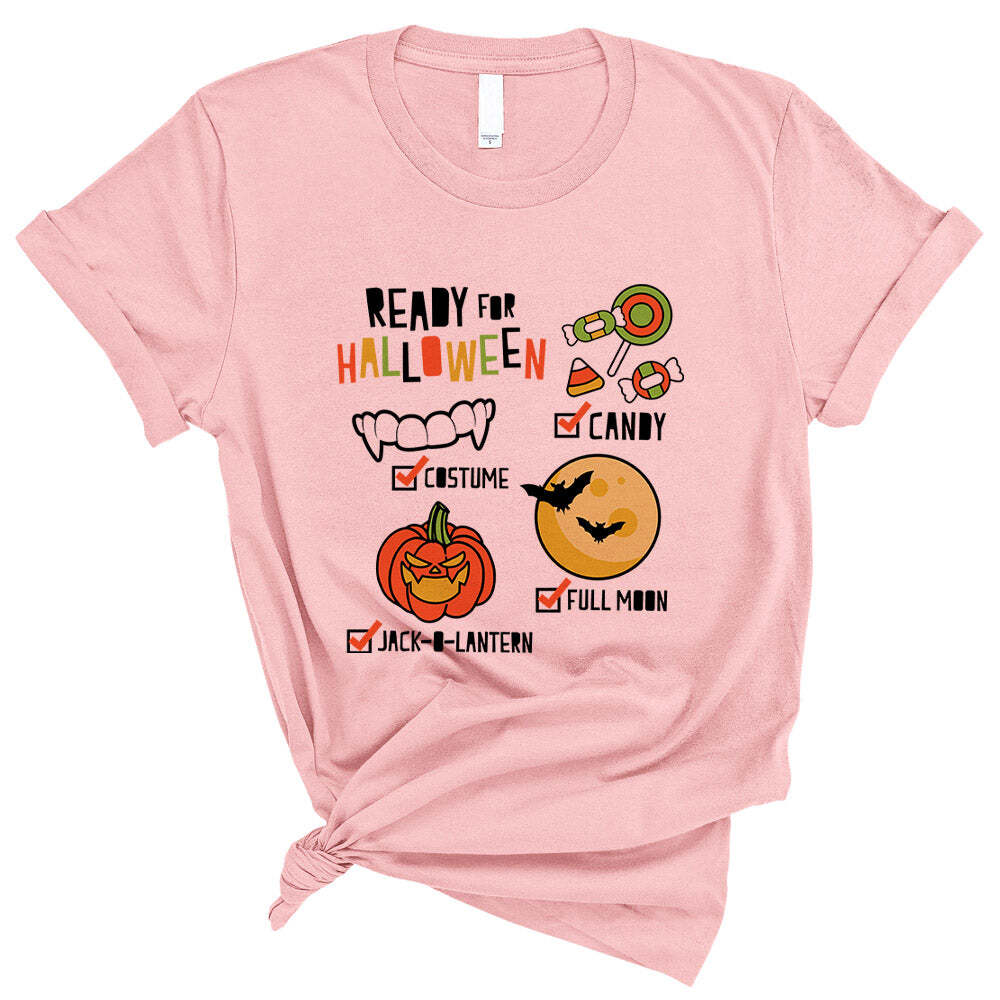 Halloween Checklist Trick or Treat T-Shirt Fall Tee Shirt Cartoon Candy Unisex