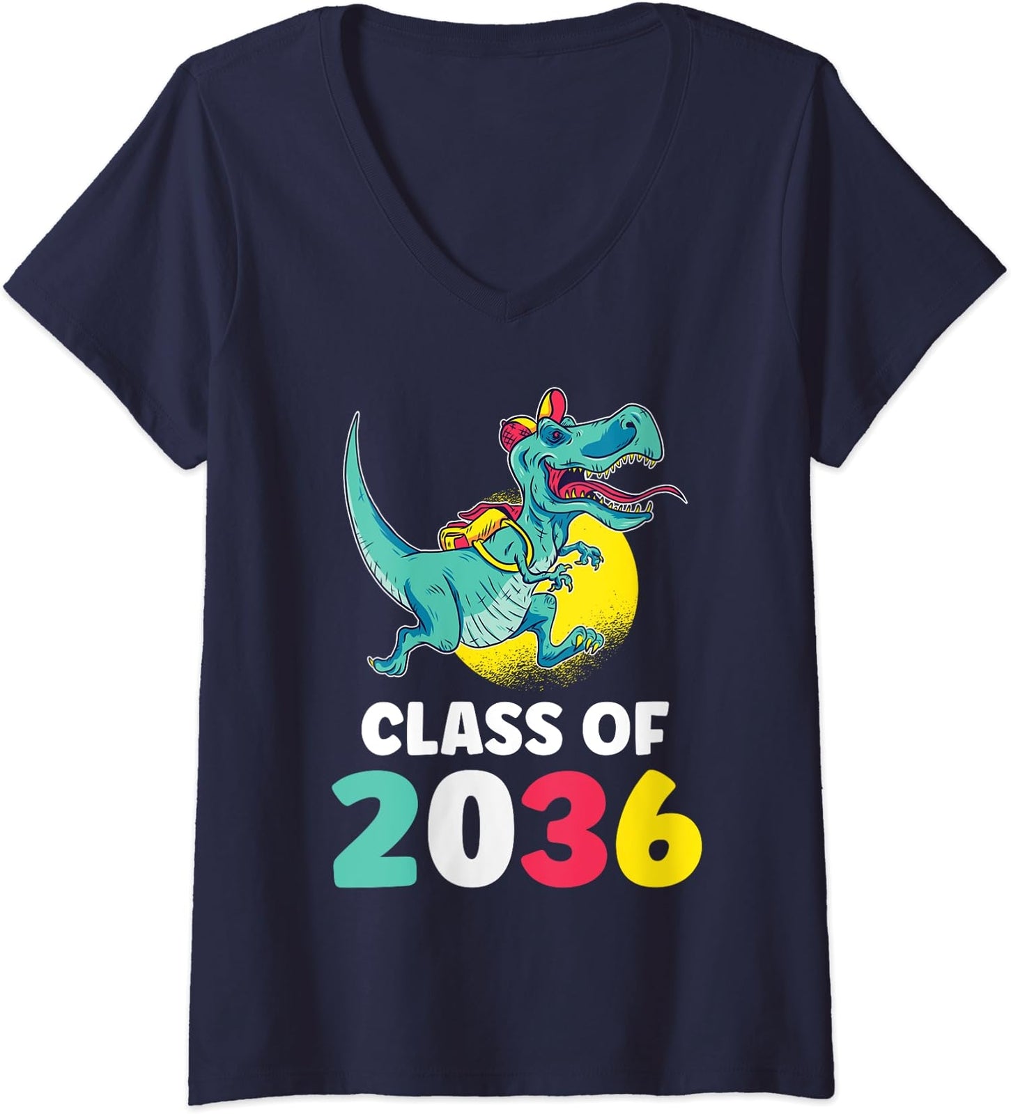 Class Of 2036 Back To School Kindergarten T-Rex Ladies' V-Neck Tshirt