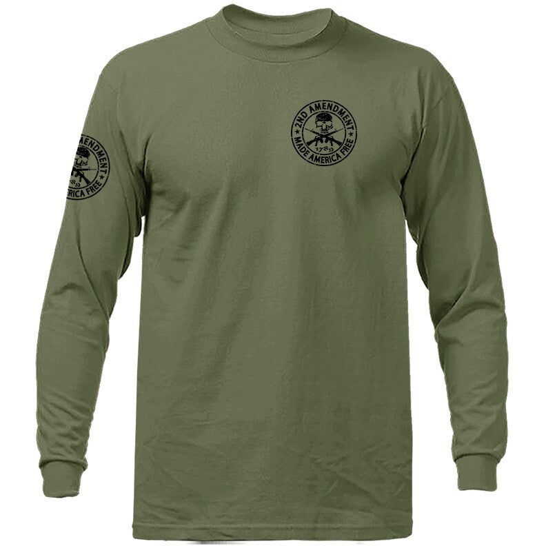 2nd Amendment Made America Free Constitution Gun US Flag Patriotic Long Sleeve