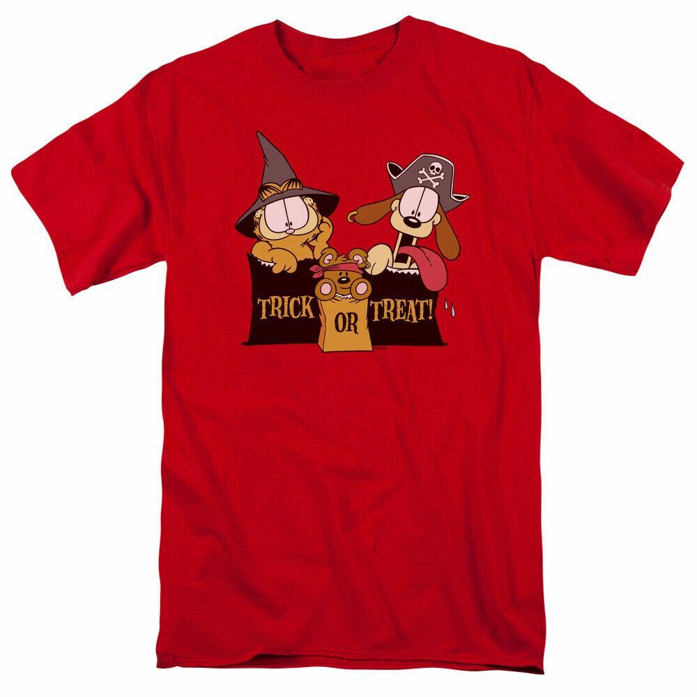 Garfield Trick Or Treat T Shirt Mens Licensed Halloween Jim Davis Comics Tee Red