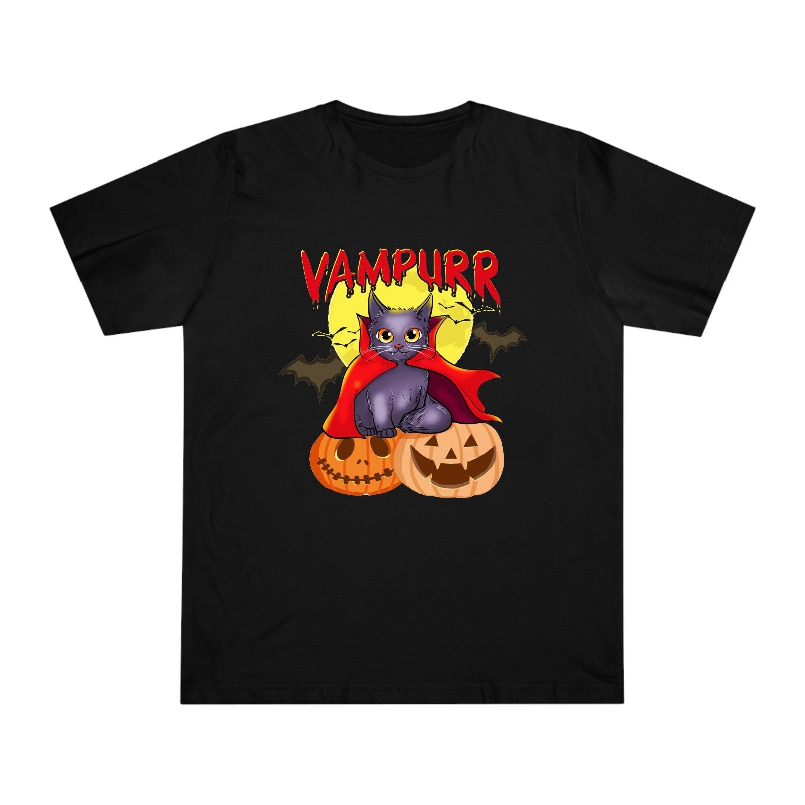 Vampurr Cat Halloween Tee, Bat Horror Tee, Pumpkin Tee Trick or Treat Unisex Top