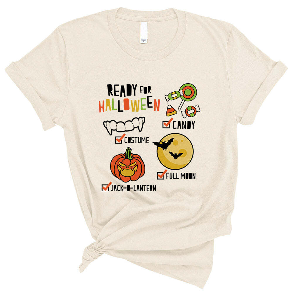 Halloween Checklist Trick or Treat T-Shirt Fall Tee Shirt Cartoon Candy Unisex