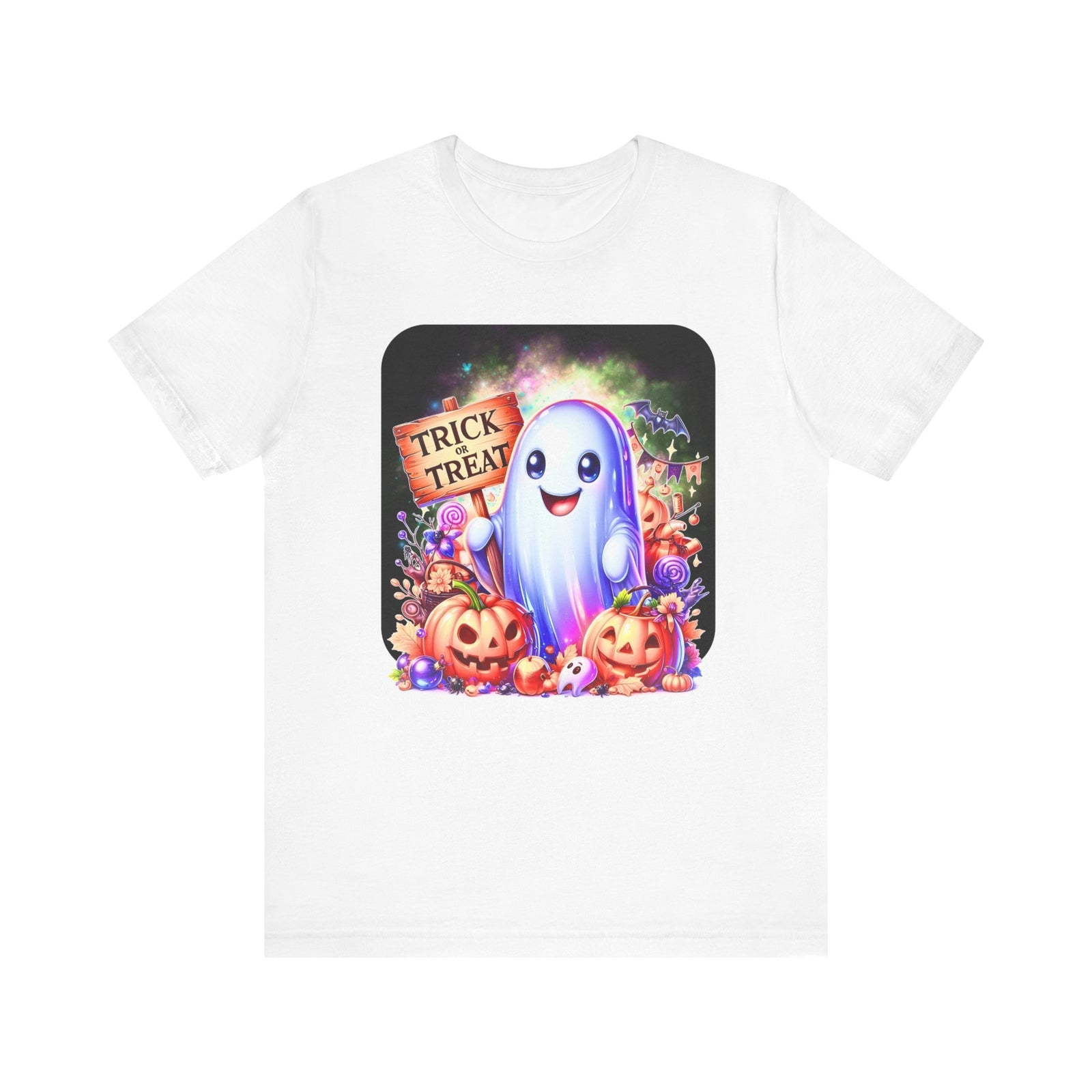 Ghost With All The Candy: Trick or Treat Unisex Bella + Canvas Spooky T-Shirt