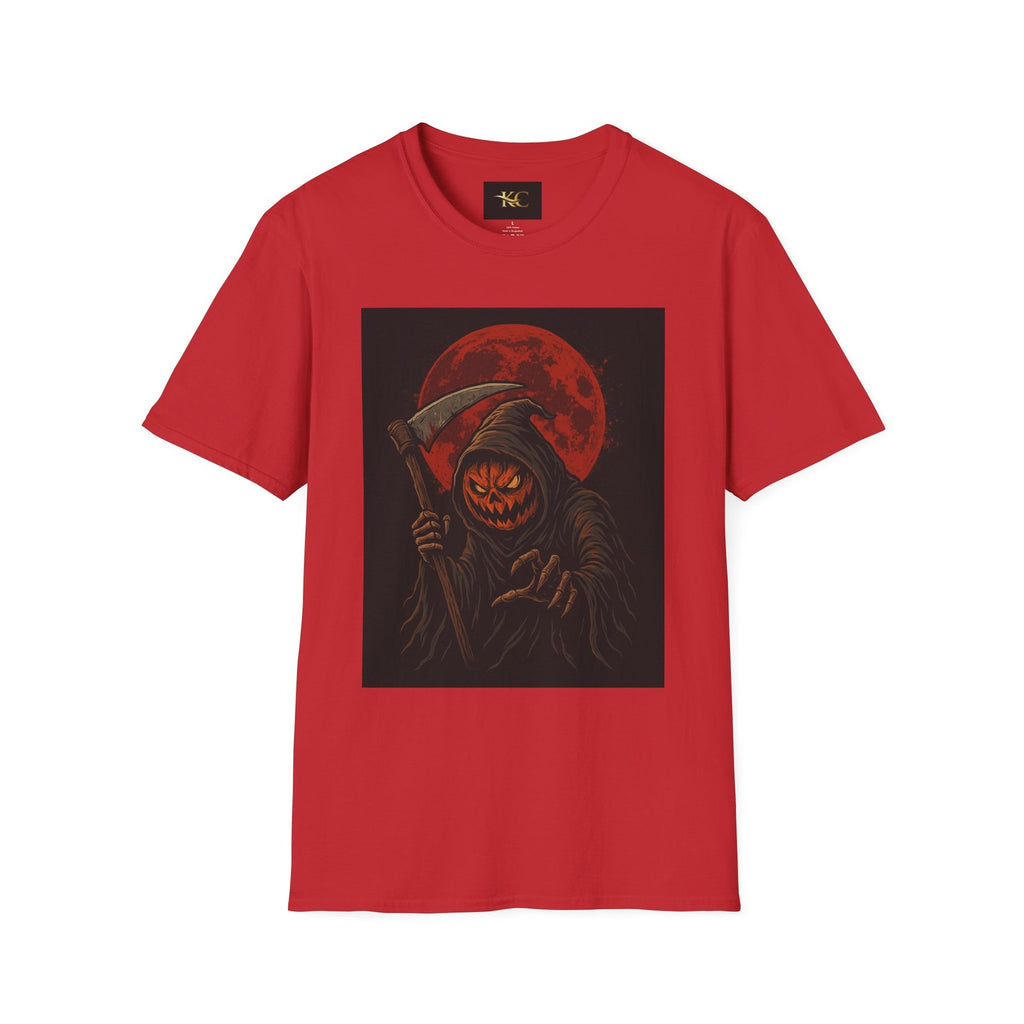 Halloween Pumpkin Grim Reaper T-Shirt Scary Horror Jack-O’-Lantern Graphic Tee