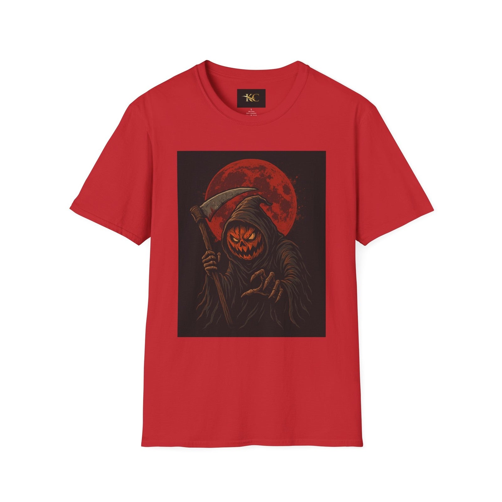 Halloween Pumpkin Grim Reaper T-Shirt Scary Horror Jack-O’-Lantern Graphic Tee