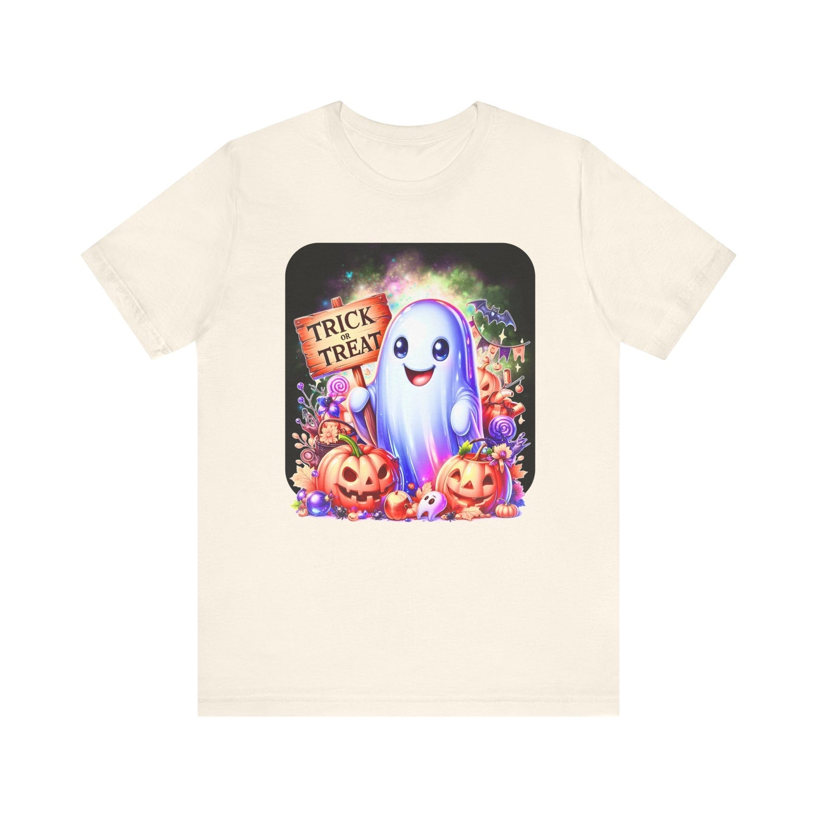 Ghost With All The Candy: Trick or Treat Unisex Bella + Canvas Spooky T-Shirt