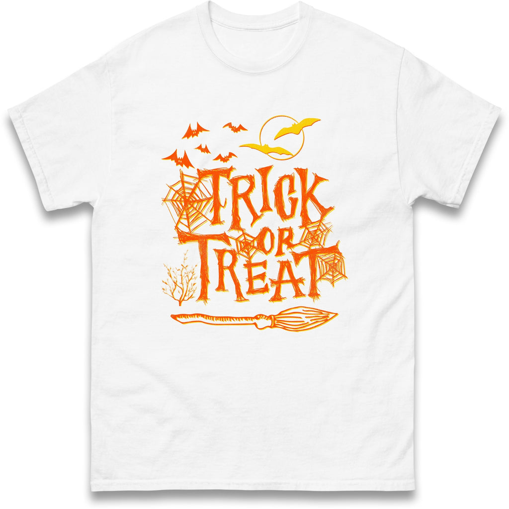 Trick or Treat With Broom and Bat Halloween T Shirt,Halloween Celebration Gift