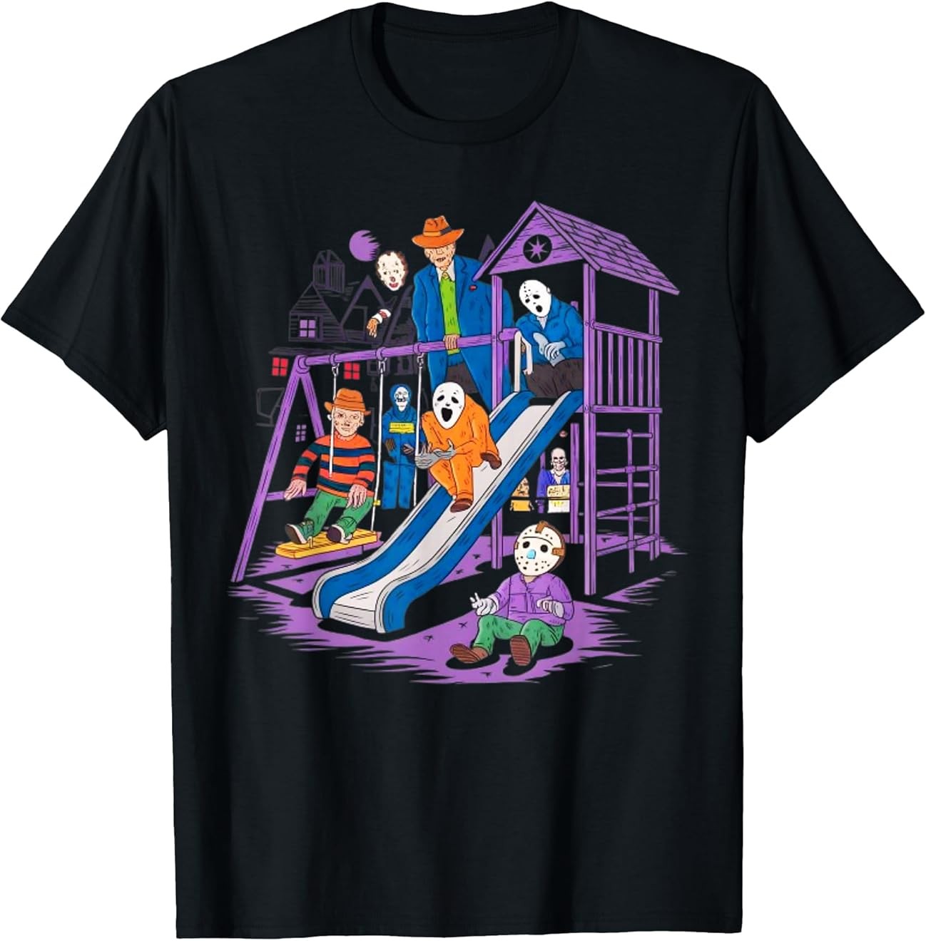 Horror Clubhouse In Park Halloween 2025 Costume Present T-Shirt