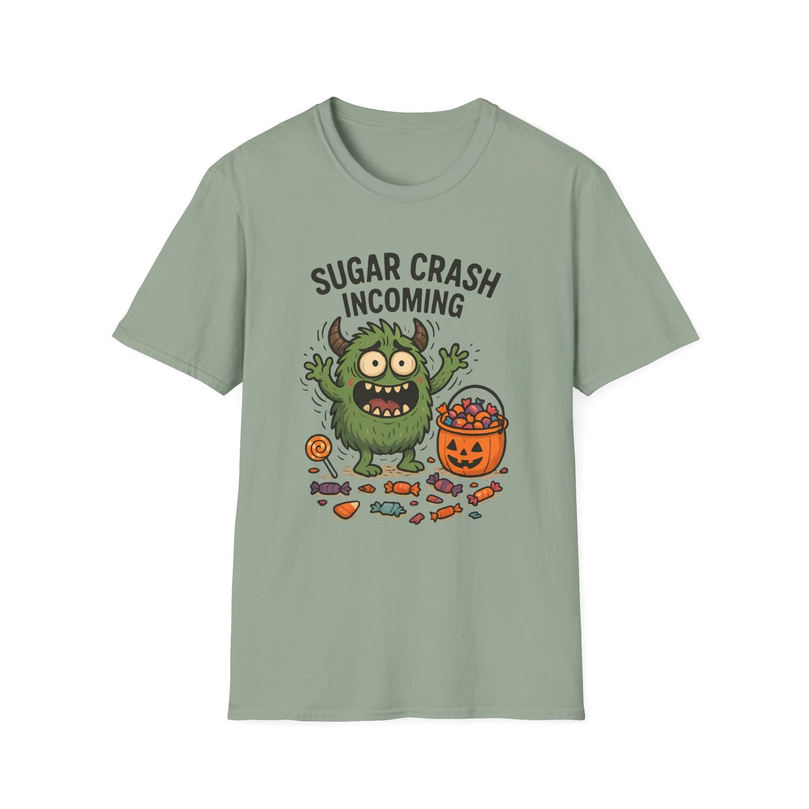 Unisex Softstyle T-Shirt – Funny Halloween Tee, Monster , Trick or Treat Candy