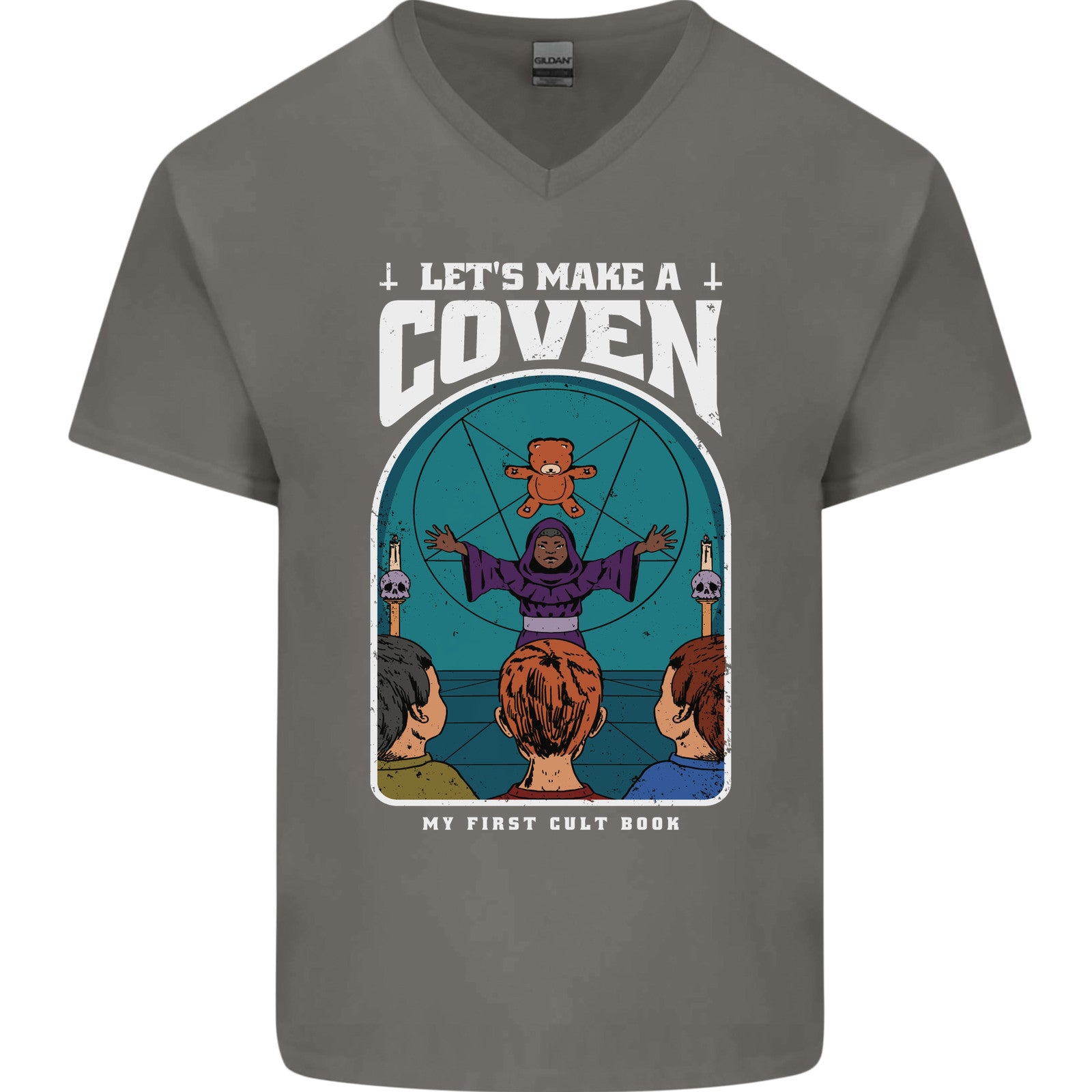 Lets Make a Coven Halloween Satanic Horror Mens V-Neck Cotton T-Shirt