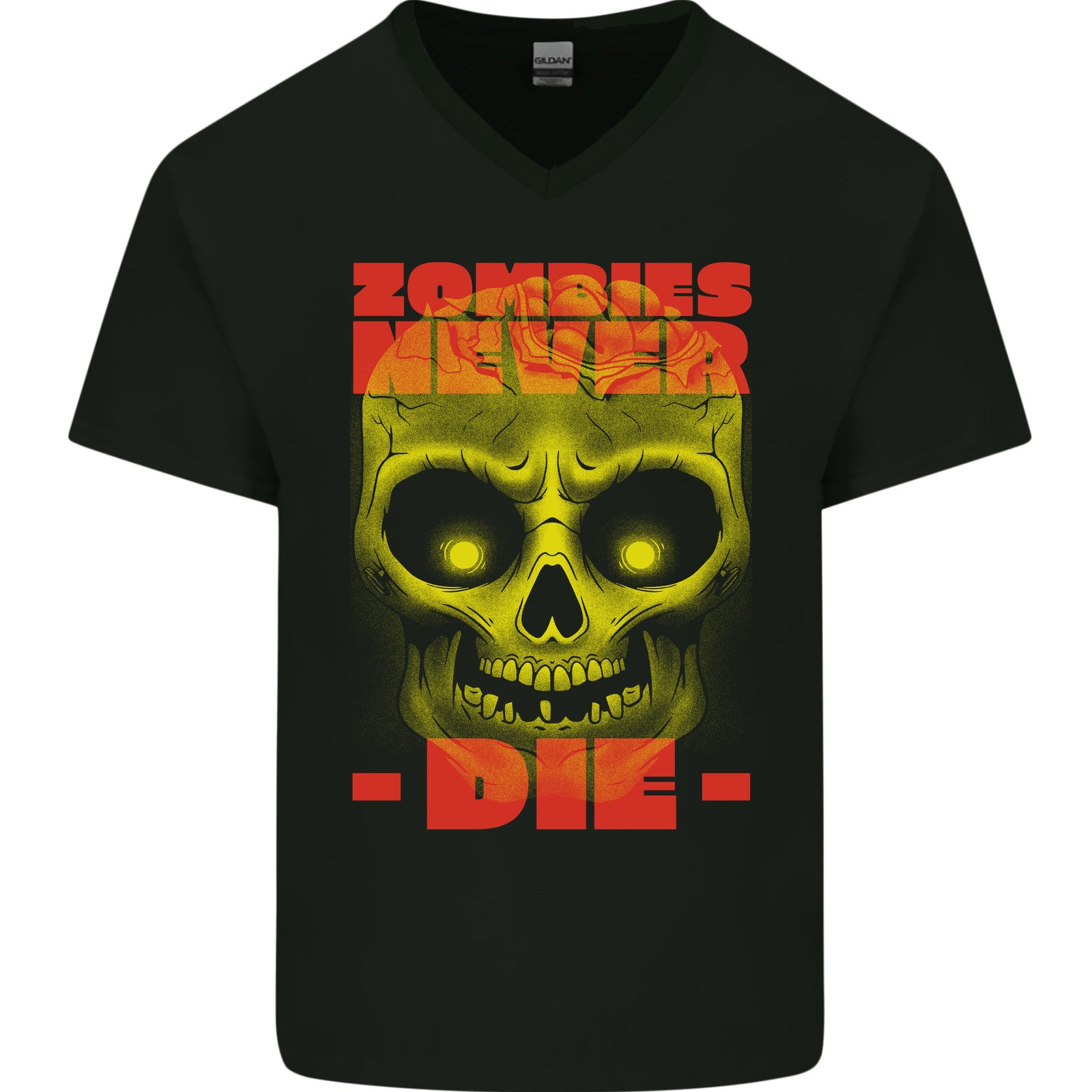 Zombies Never Die Halloween Skull Horror Mens V-Neck Cotton T-Shirt