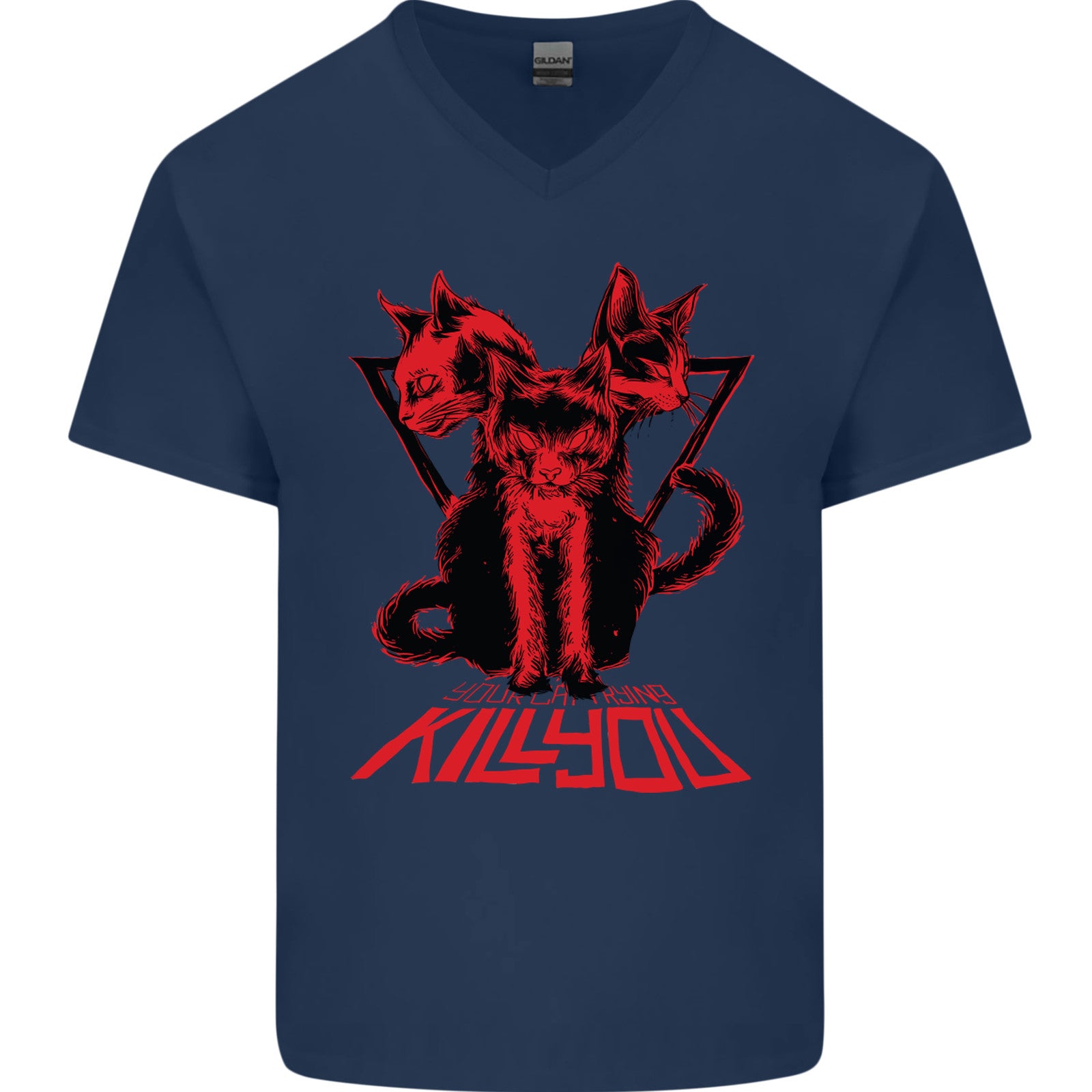 Demonic Cats Halloween Horror Witch Demons Mens V-Neck Cotton T-Shirt