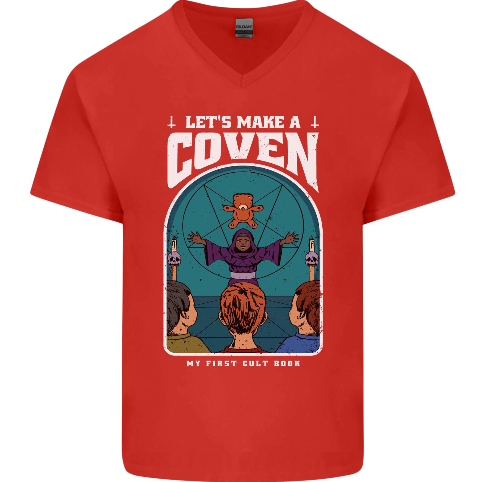 Lets Make a Coven Halloween Satanic Horror Mens V-Neck Cotton T-Shirt