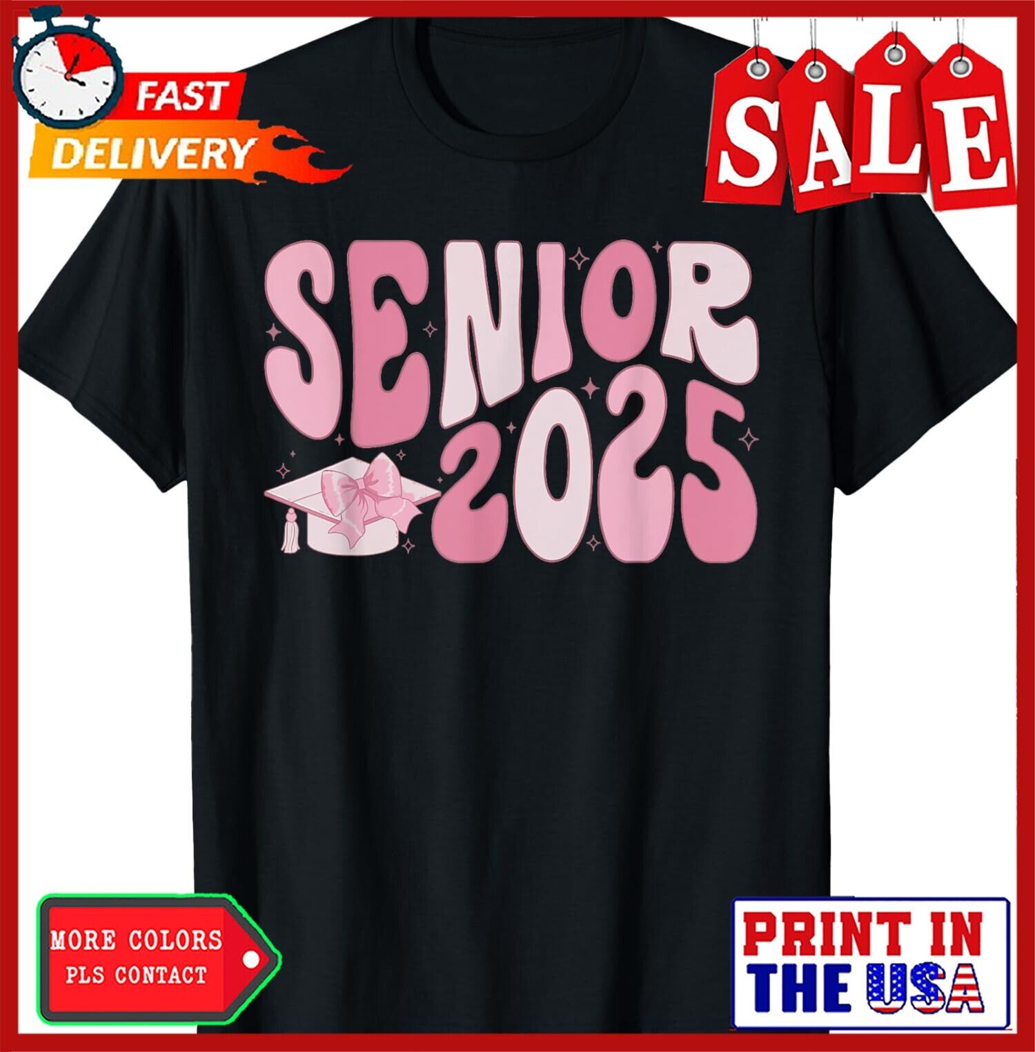 Senior 2025 Coquette Pink Bow Class of 2025 Back To School T-Shirt