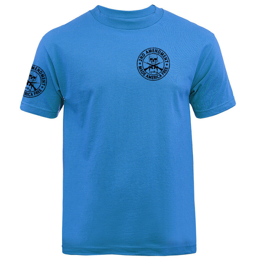 2nd Amendment Made America Free Gun Skull Constitution US Flag Crest T-shirt