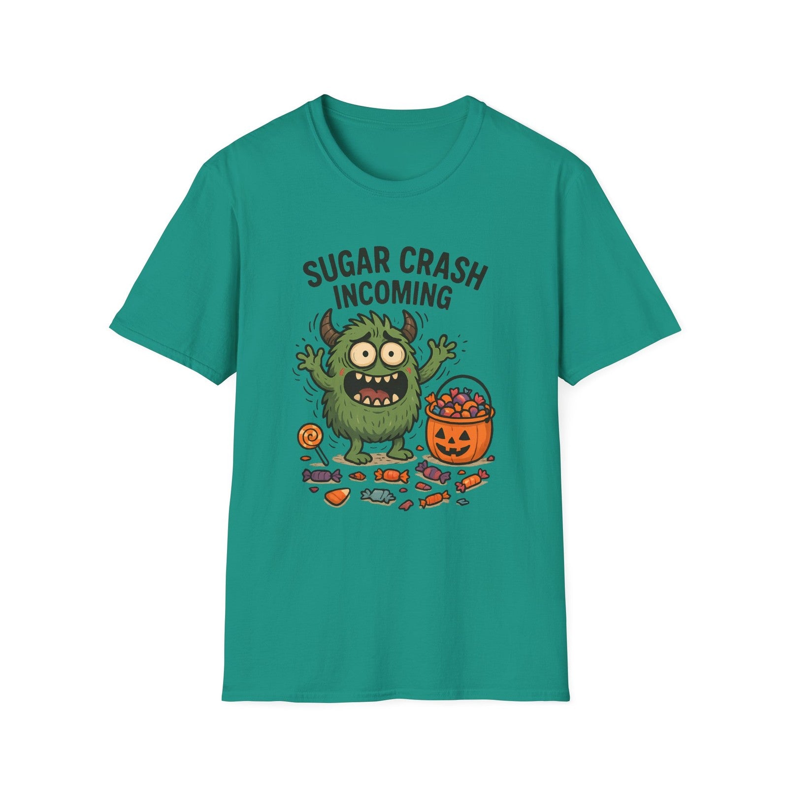 Unisex Softstyle T-Shirt – Funny Halloween Tee, Monster , Trick or Treat Candy