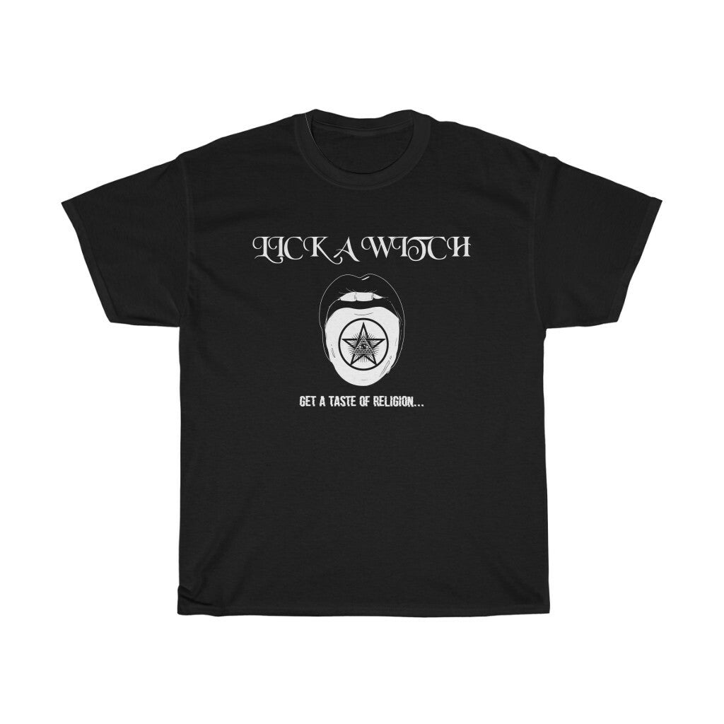Lick a Witch Funny Pentacle Horror Gothic Halloween Unisex Heavy Cotton Tee