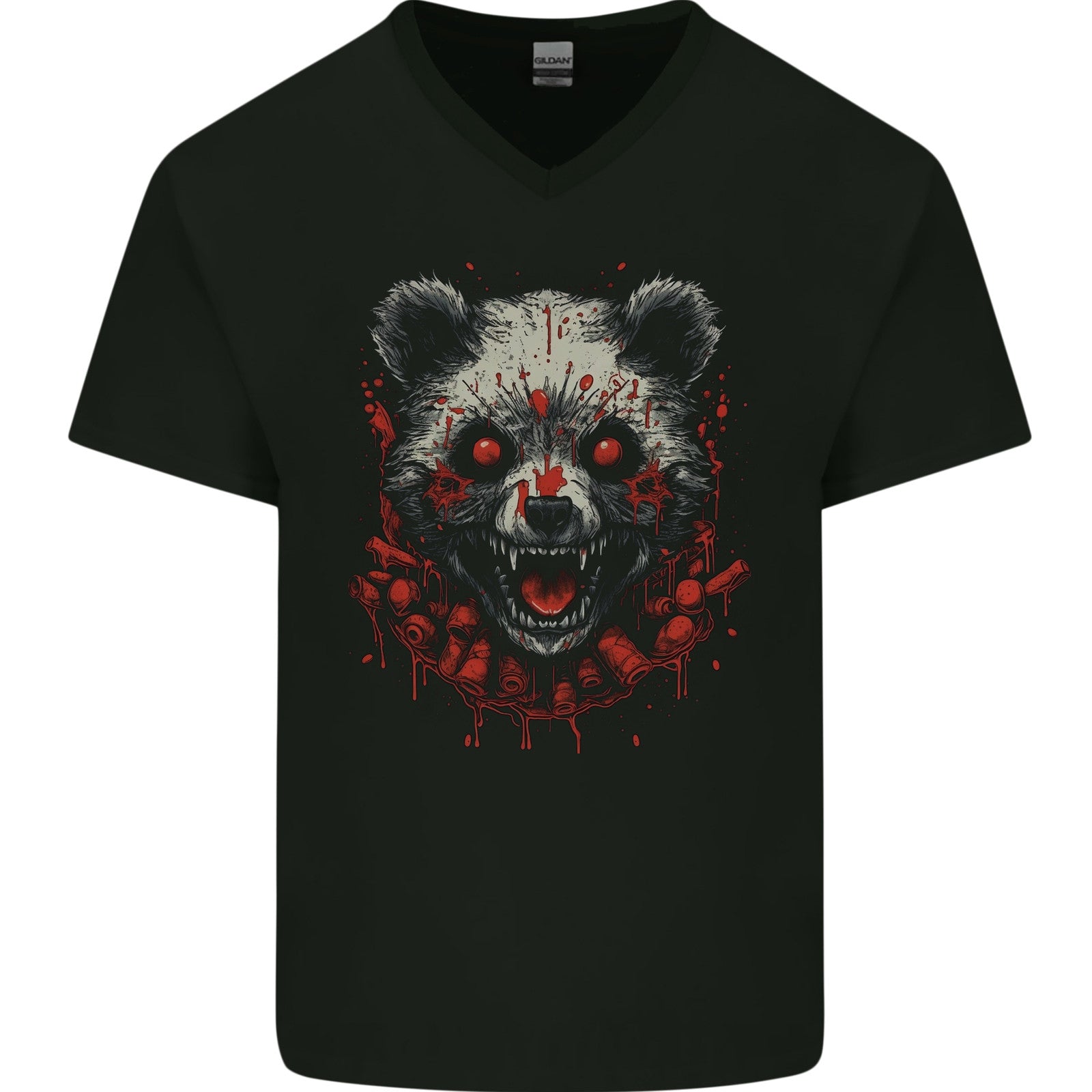 Evil Panda Bear Fantasy Horror Halloween Mens V-Neck Cotton T-Shirt
