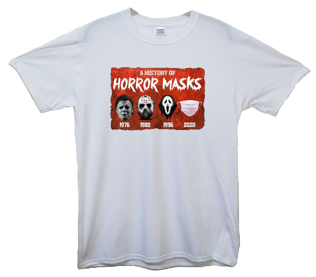 History Of Horror Masks Printed T-Shirt Funny, Horror, Halloween
