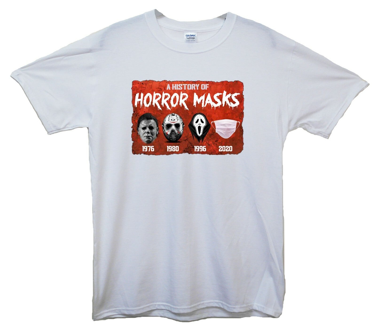 History Of Horror Masks Printed T-Shirt Funny, Horror, Halloween
