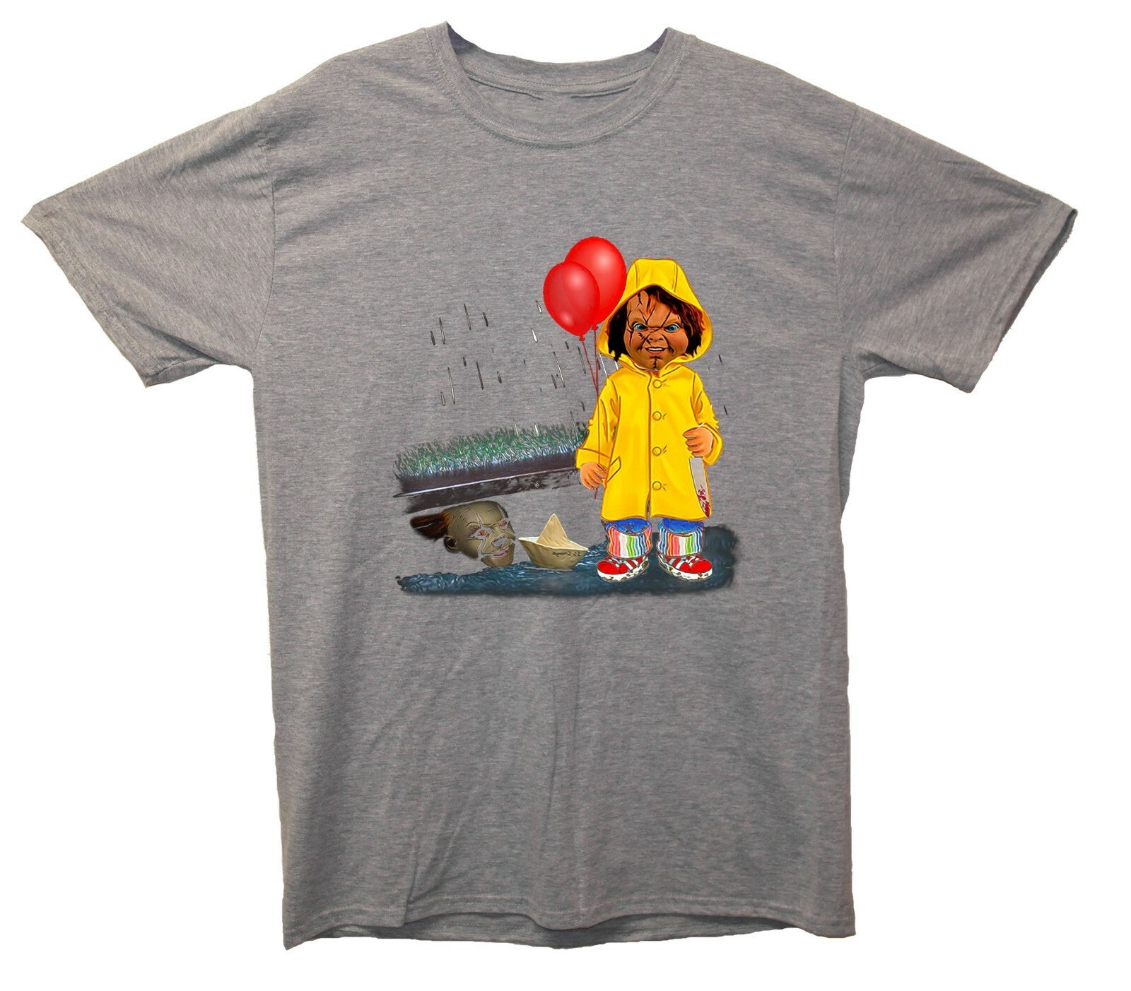 IT Mask & Chuckie Horror Halloween Printed T-Shirt (IT & Chuckie Inspired)