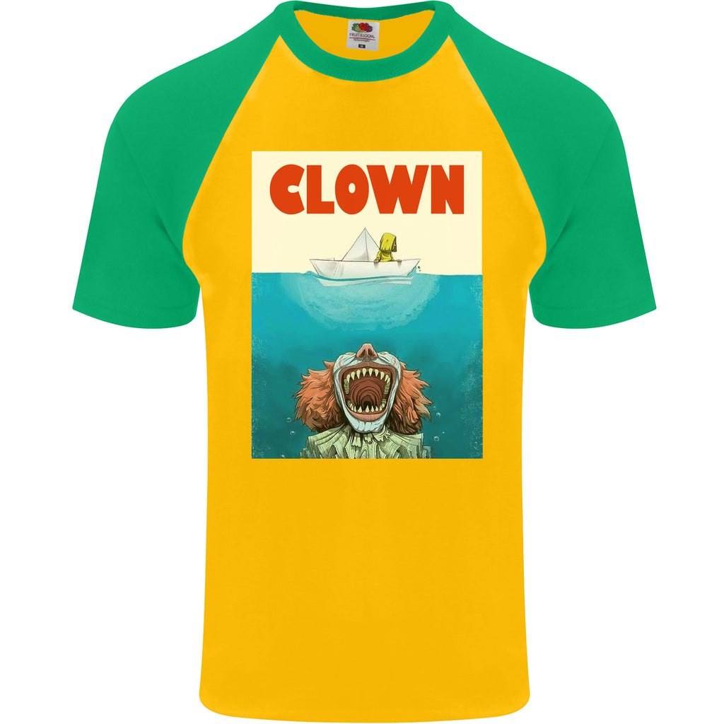 Jaws Funny Parody Clown Halloween Horror Mens S/S Baseball T-Shirt