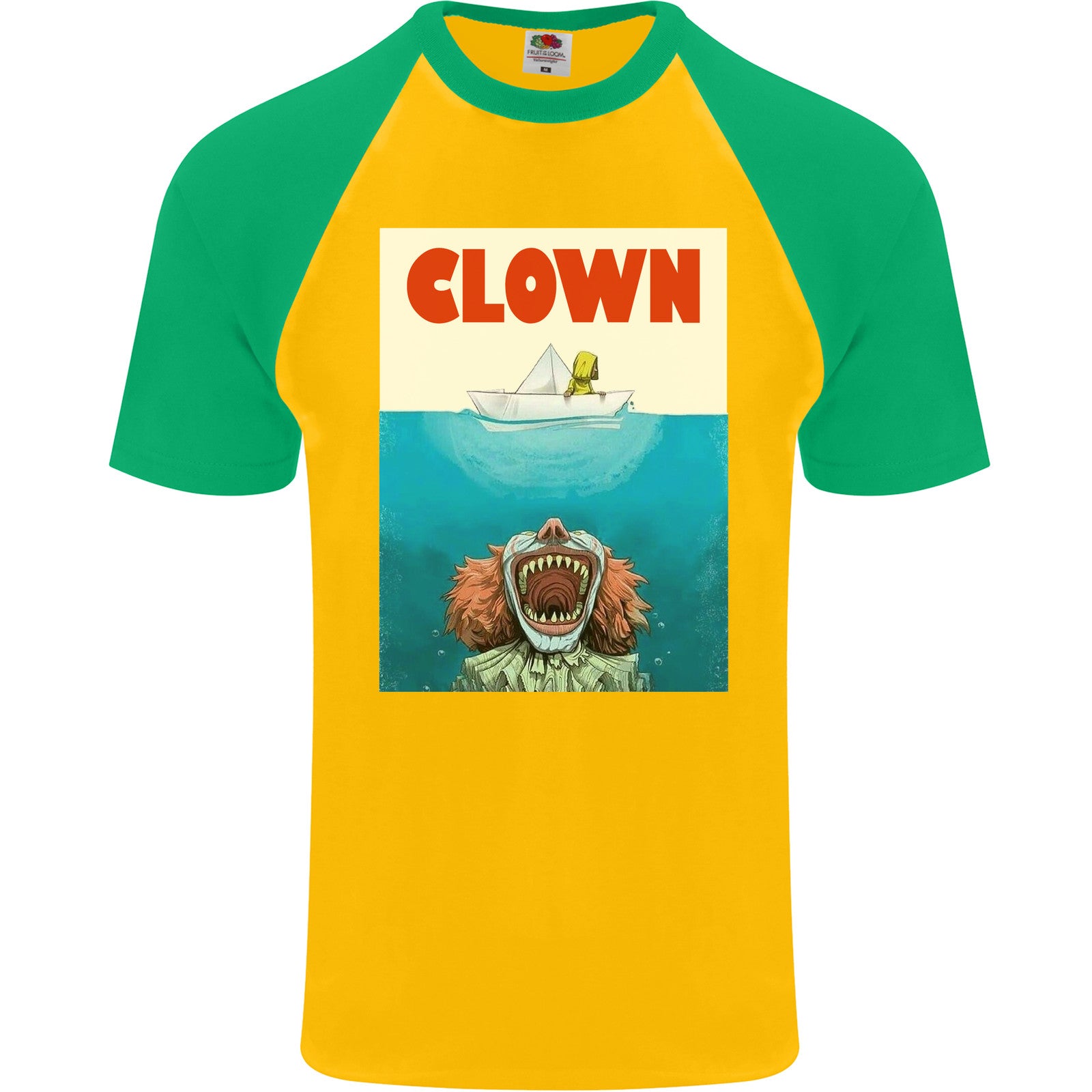 Jaws Funny Parody Clown Halloween Horror Mens S/S Baseball T-Shirt