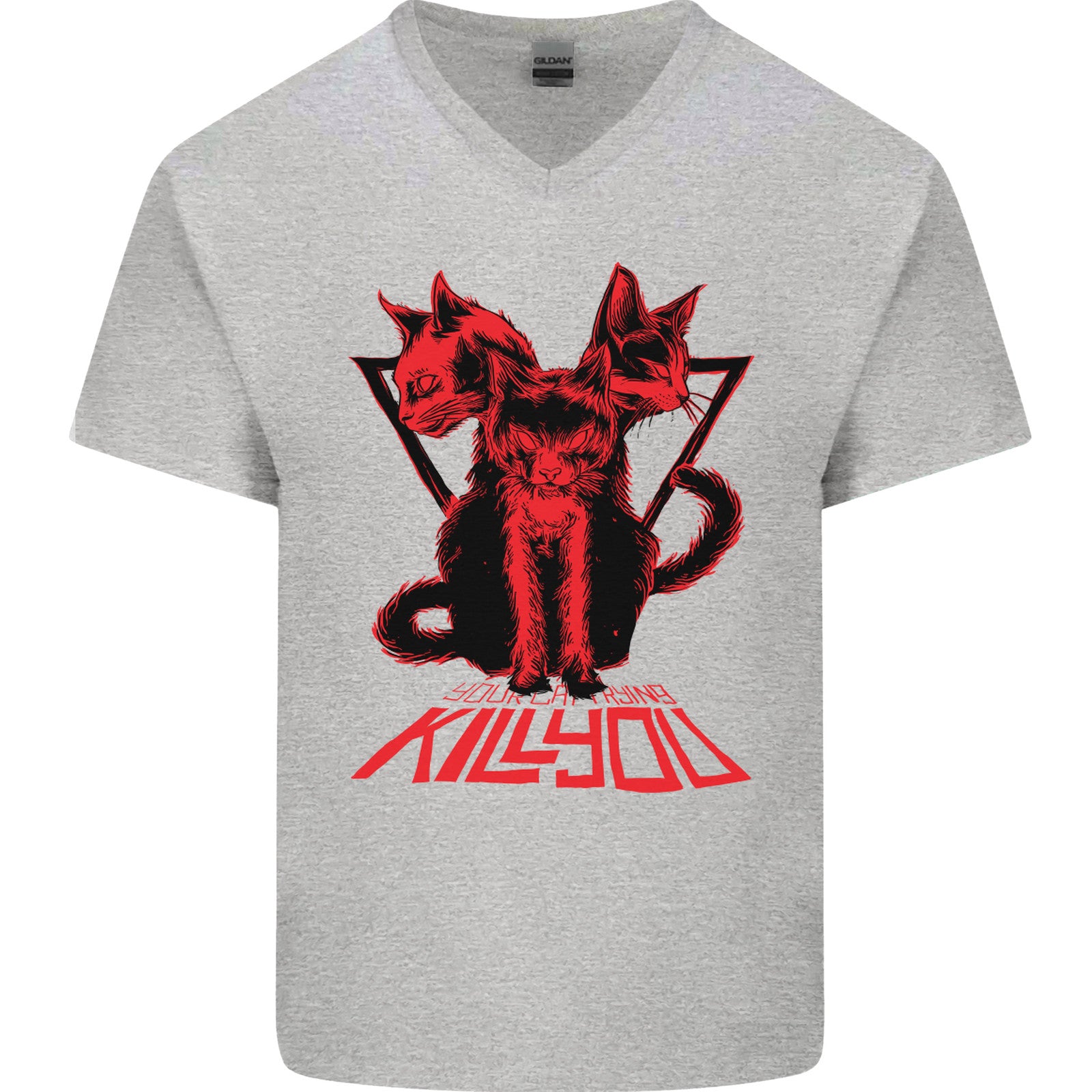 Demonic Cats Halloween Horror Witch Demons Mens V-Neck Cotton T-Shirt